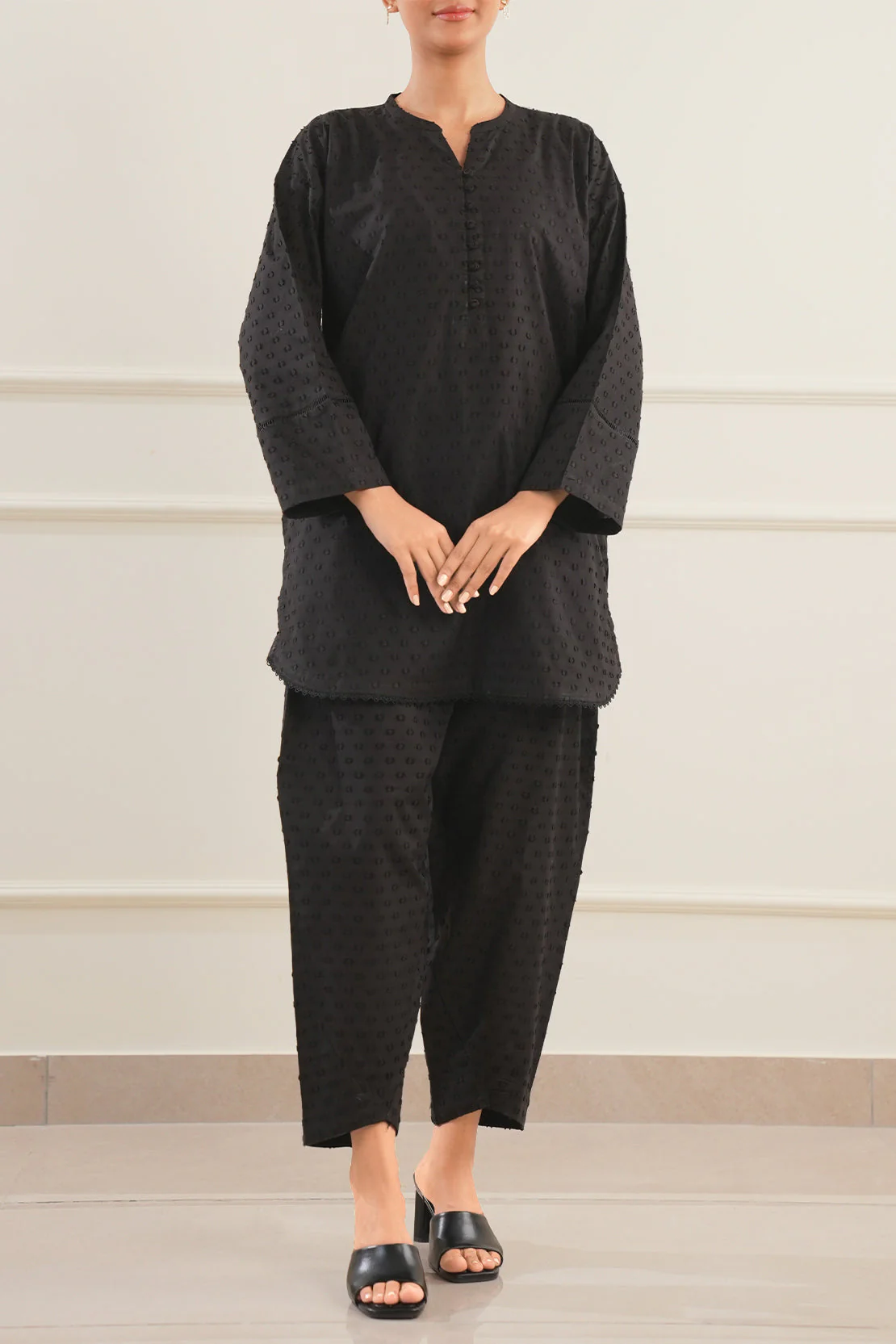 Solid Reverse Jacquard Stitched 2 Piece (Shirt/Trouser) - Image 2