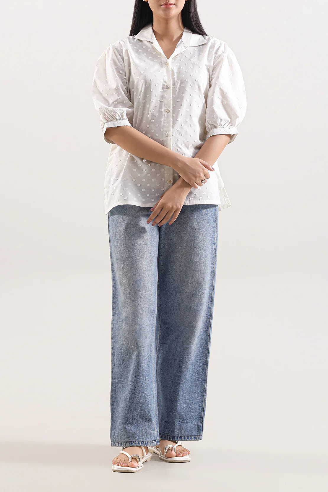 Solid Reverse Jacquard Stitched Shirt - Image 3