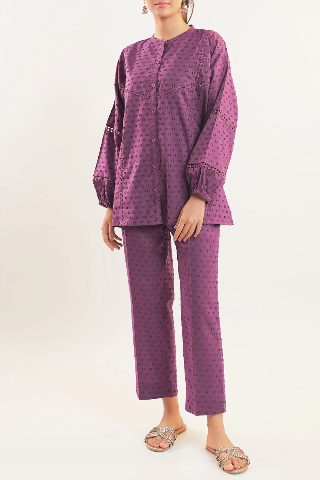 Solid Reverse Jacquard Stitched Shirt - Image 2