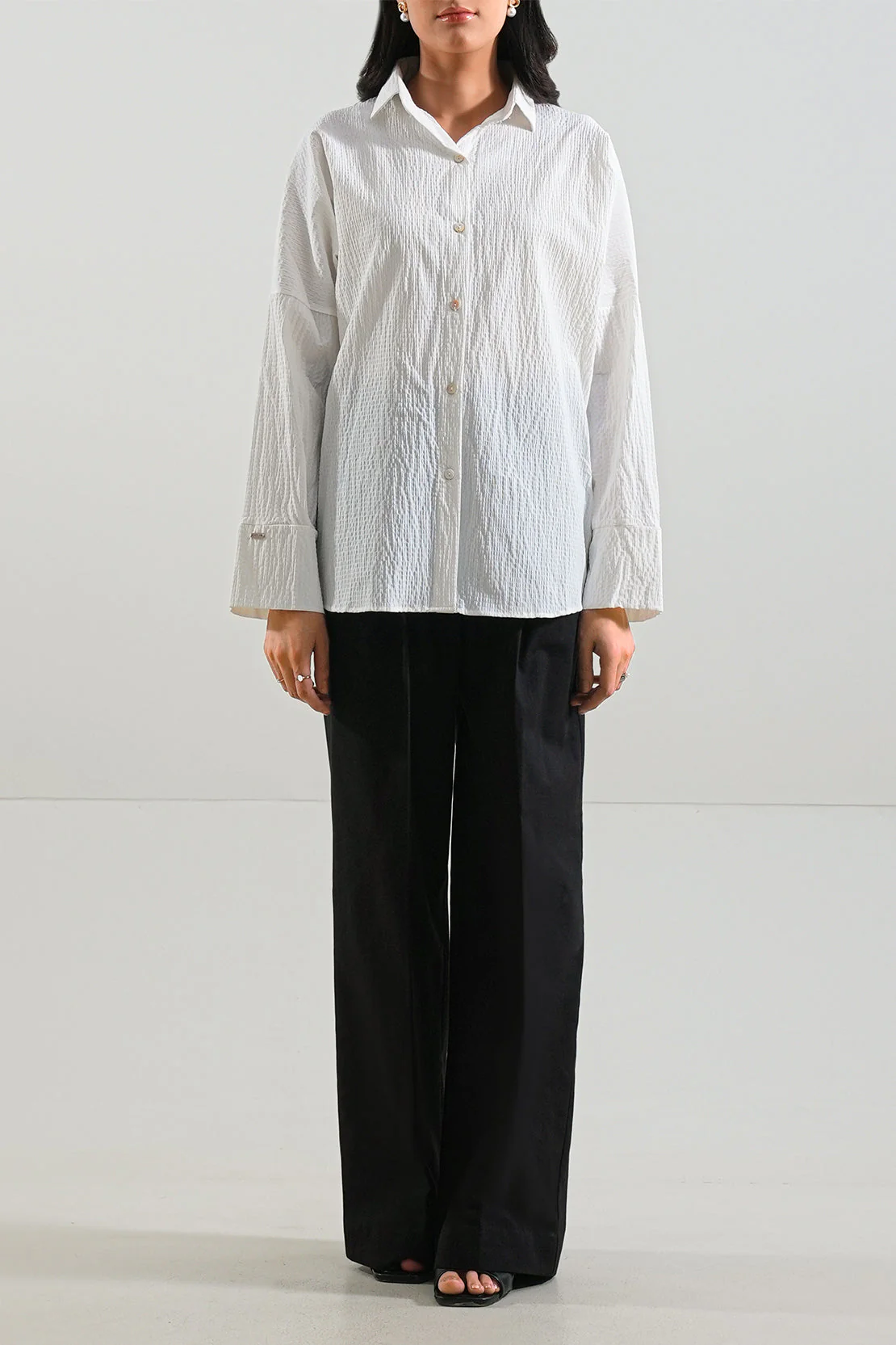 Solid Seersucker Stitched Shirt - Image 3