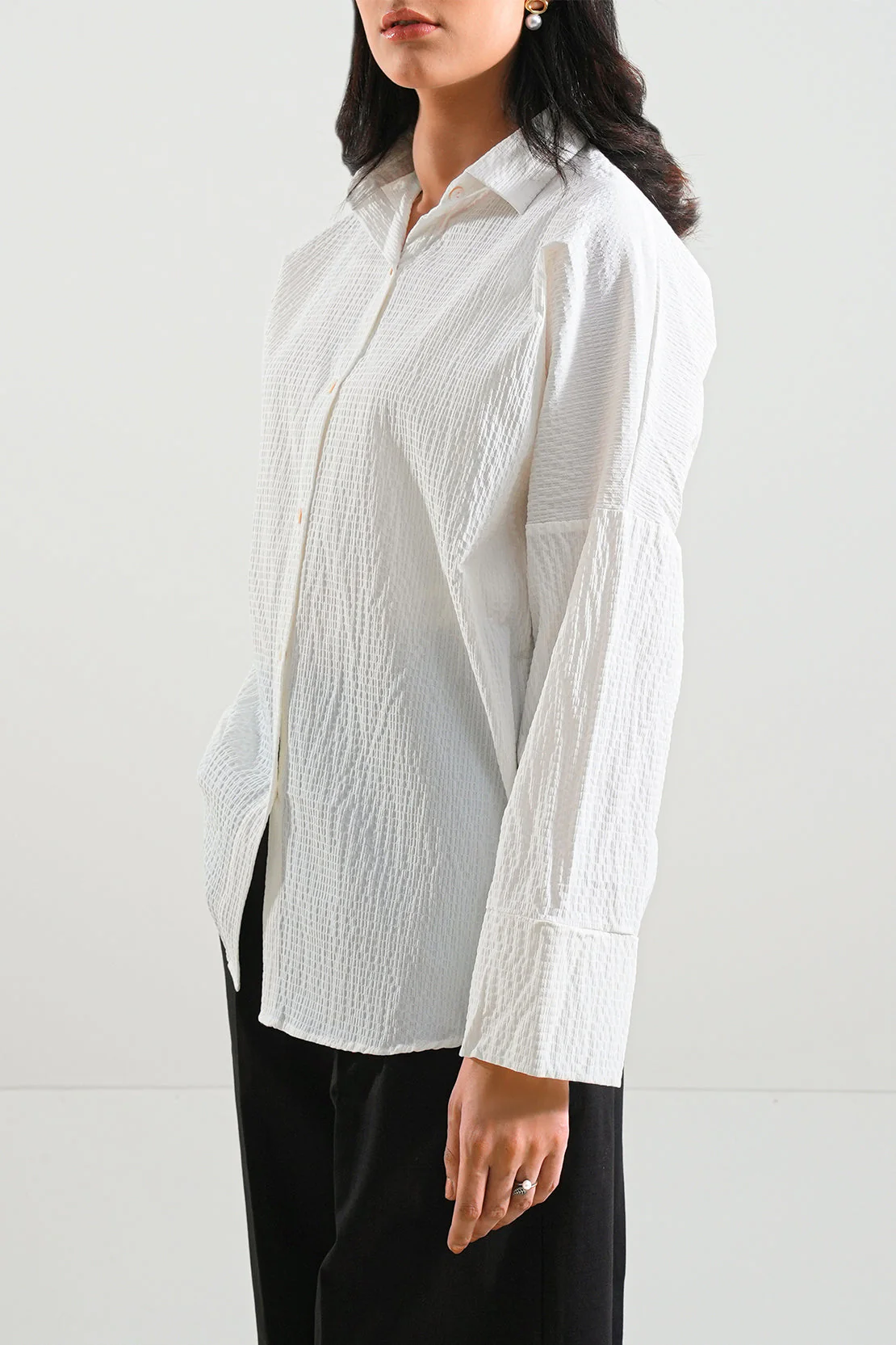 Solid Seersucker Stitched Shirt - Image 4