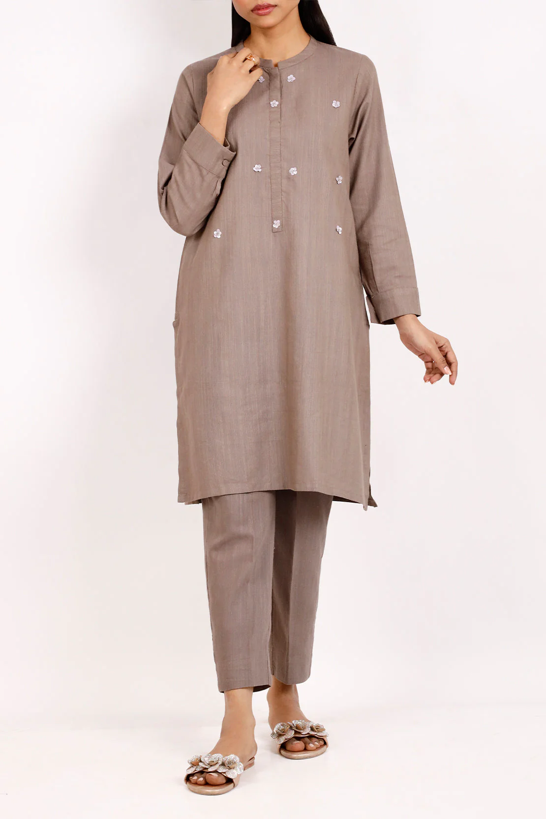 Solid Slub Viscose Stitched 2 Piece (Shirt/Trouser) - Image 2