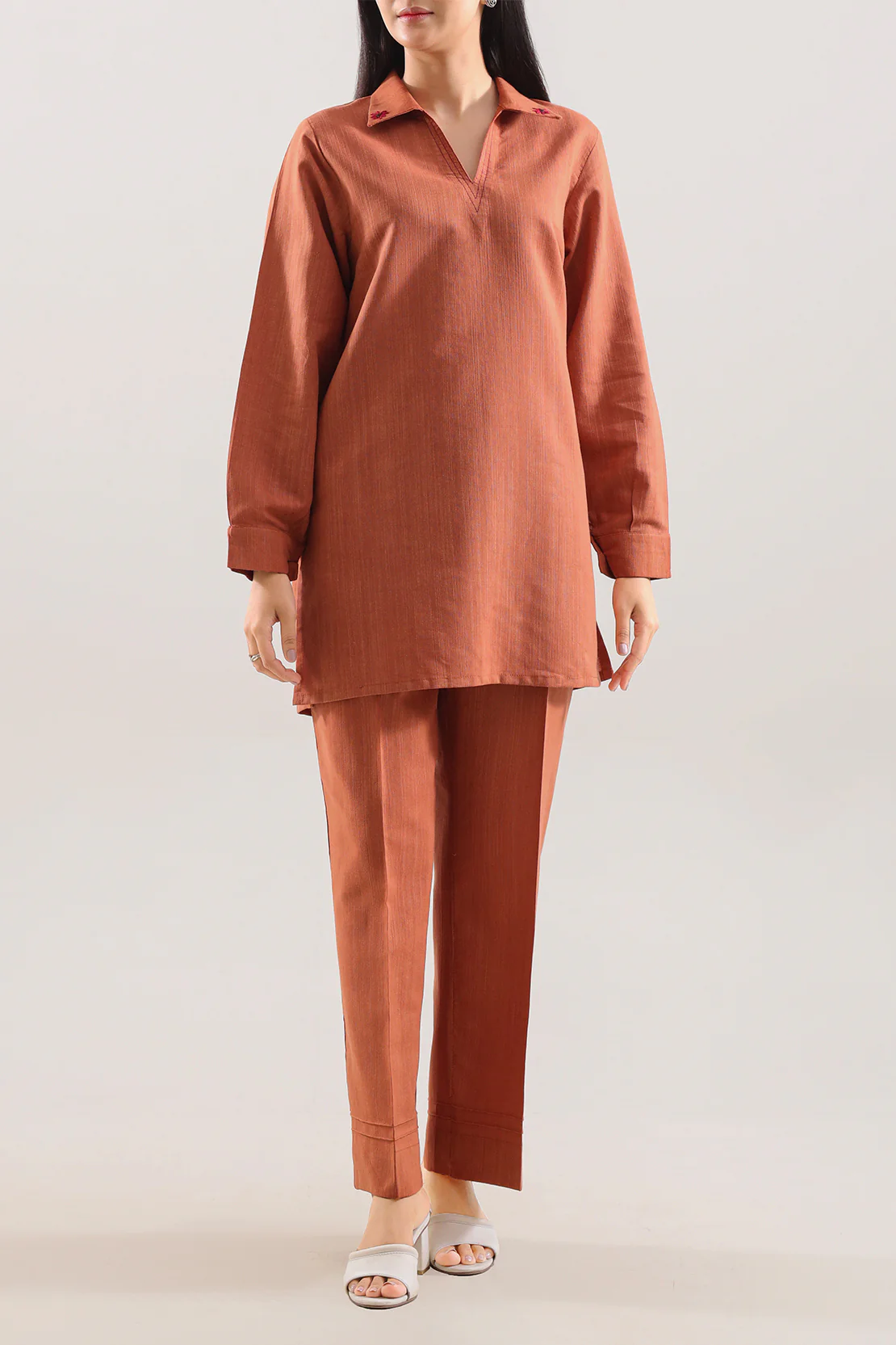 Solid Slub Viscose Stitched 2 Piece (Shirt/Trouser)