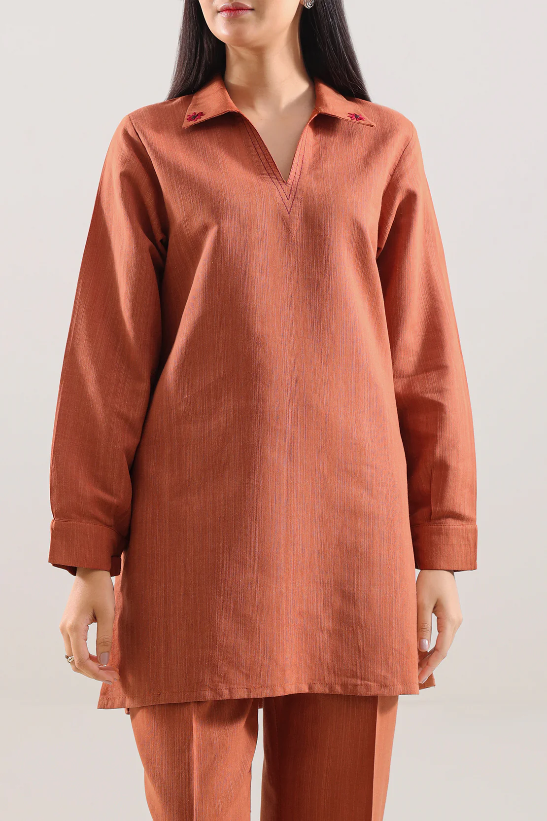 Solid Slub Viscose Stitched 2 Piece (Shirt/Trouser) - Image 2