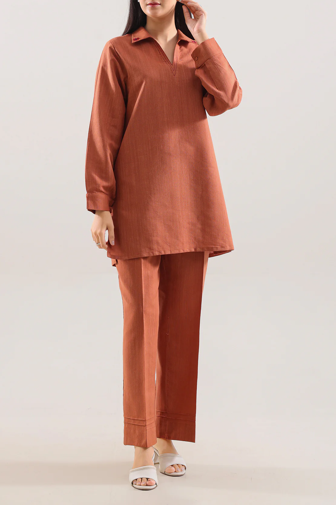 Solid Slub Viscose Stitched 2 Piece (Shirt/Trouser) - Image 3