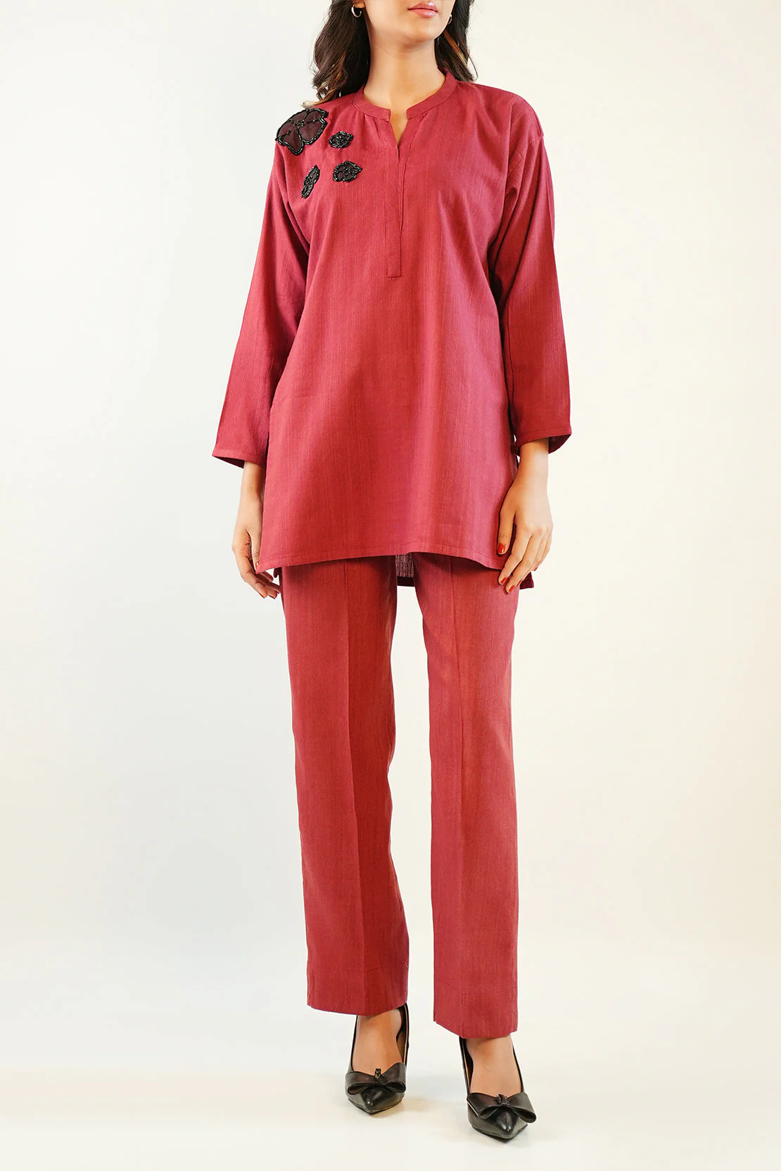 Solid Slub Viscose Stitched 2 Piece (Shirt/Trouser) - Image 2