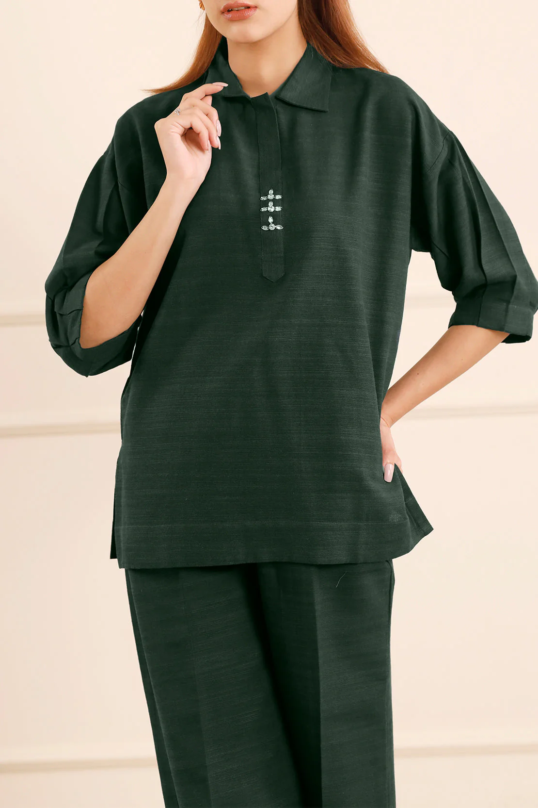 Solid Slub Viscose Stitched 2 Piece (Shirt/Trouser)