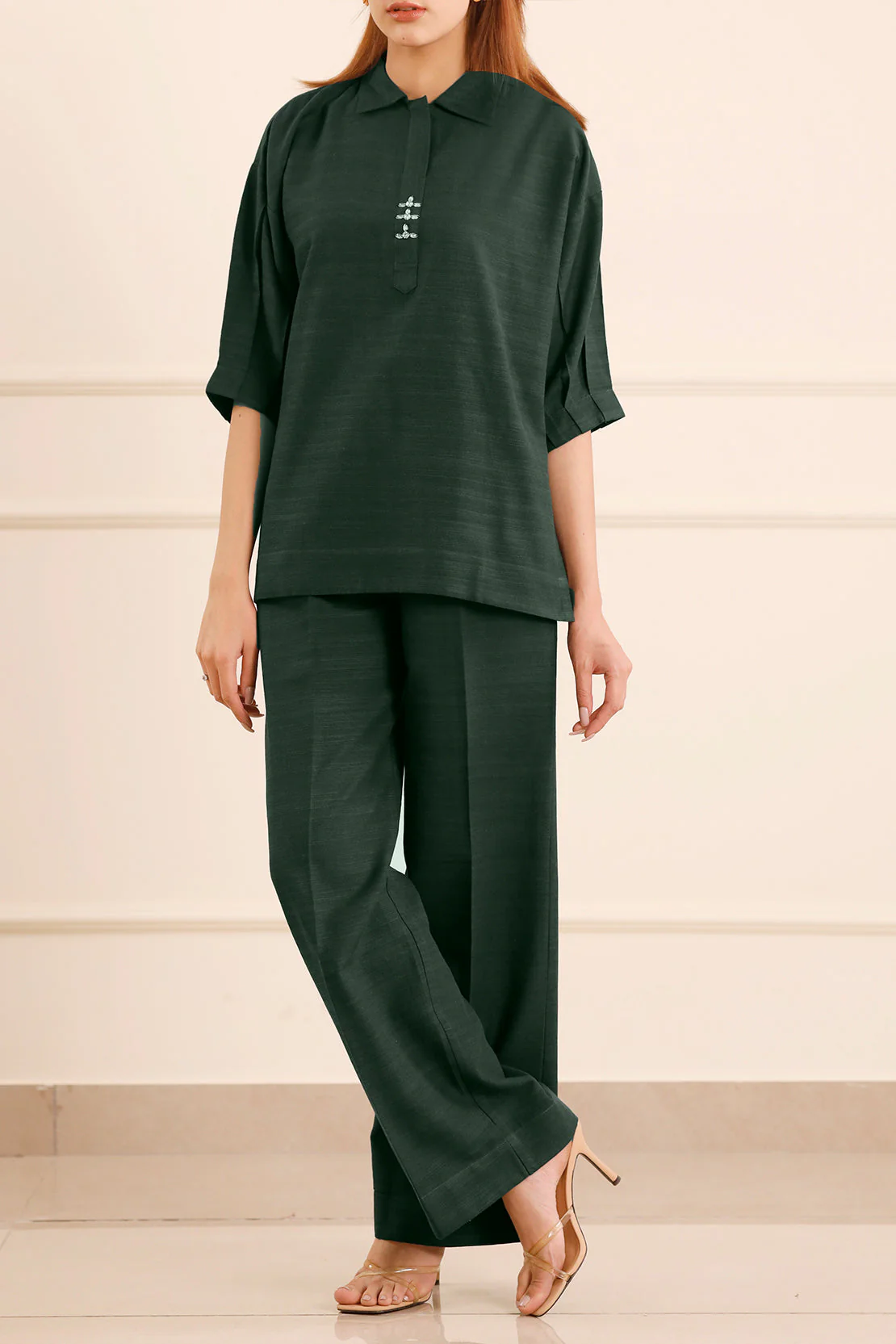 Solid Slub Viscose Stitched 2 Piece (Shirt/Trouser) - Image 3