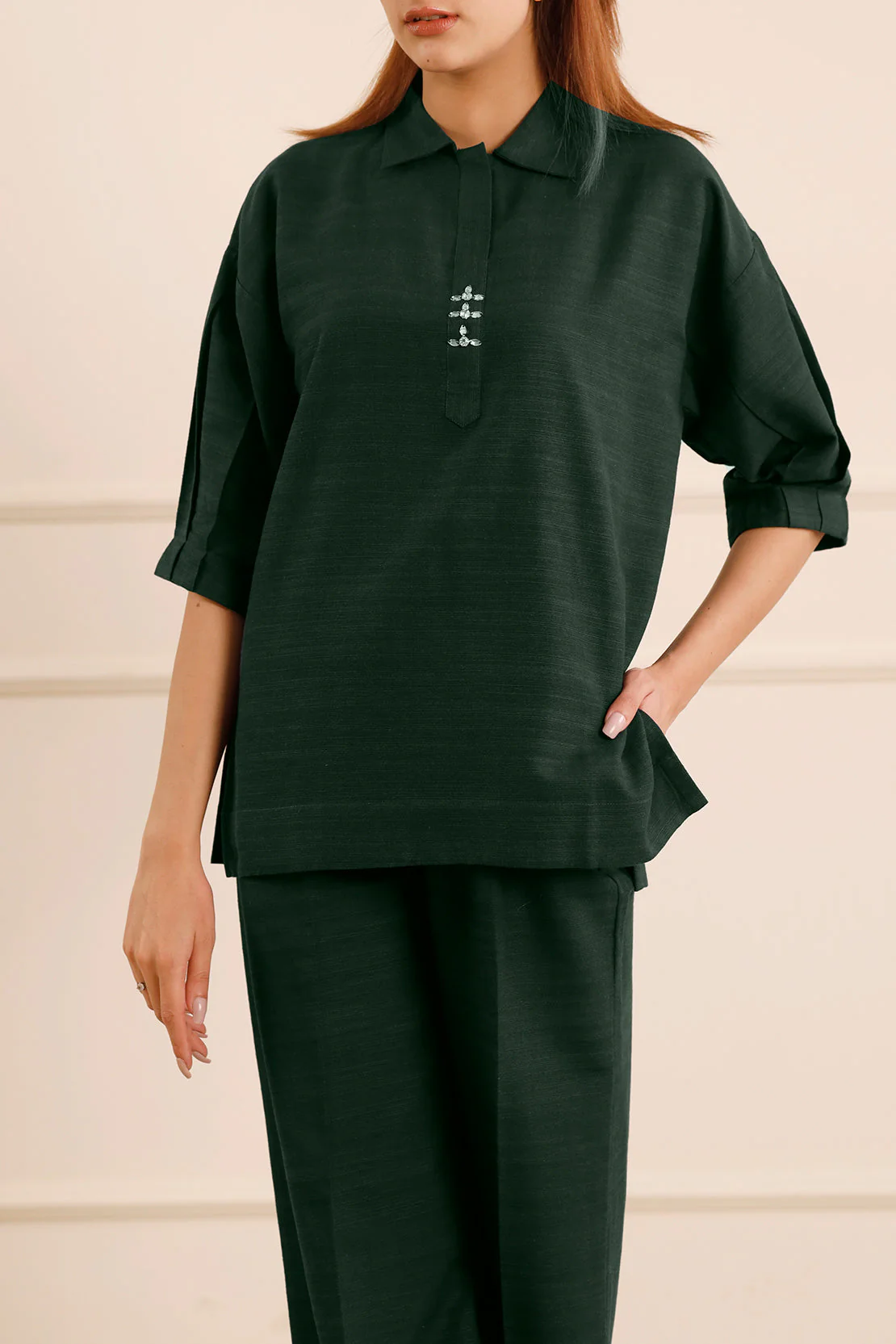 Solid Slub Viscose Stitched 2 Piece (Shirt/Trouser) - Image 4