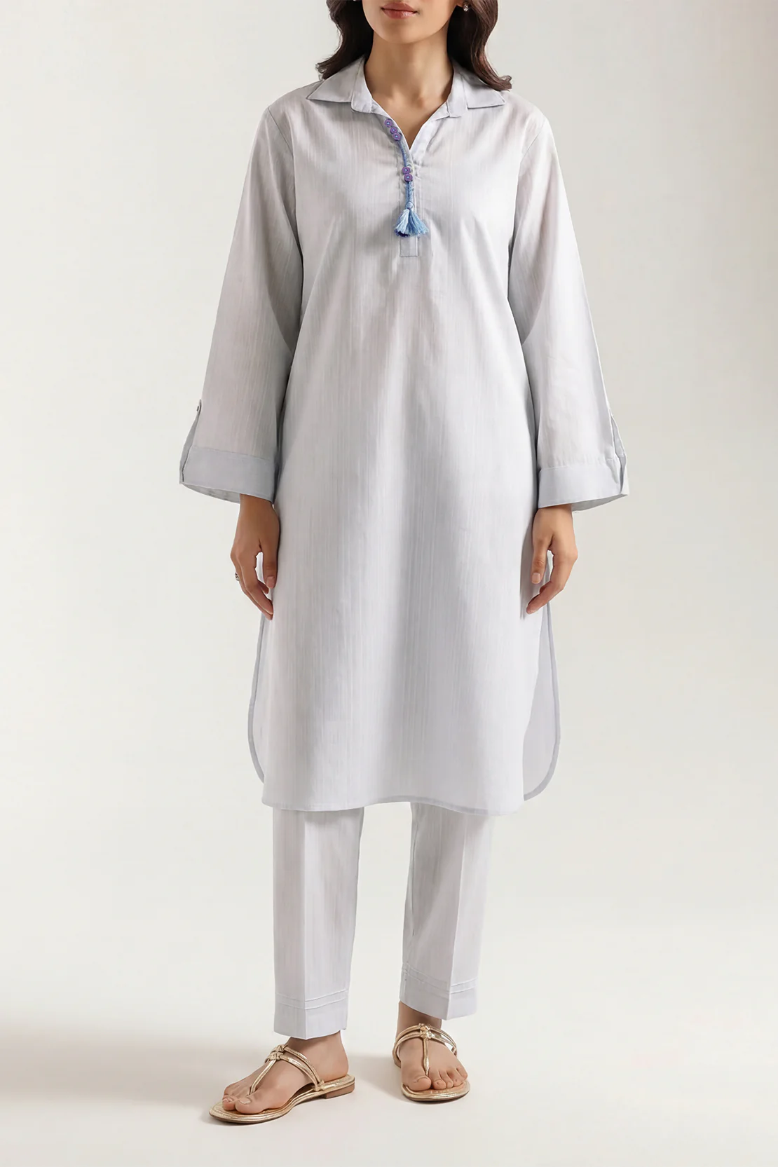 Solid Slub Viscose Stitched 2 Piece (Shirt/Trouser) - Image 3