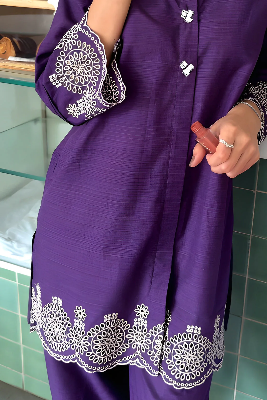 Solid Slub Viscose Stitched 2 Piece (Shirt/Trouser) - Image 4