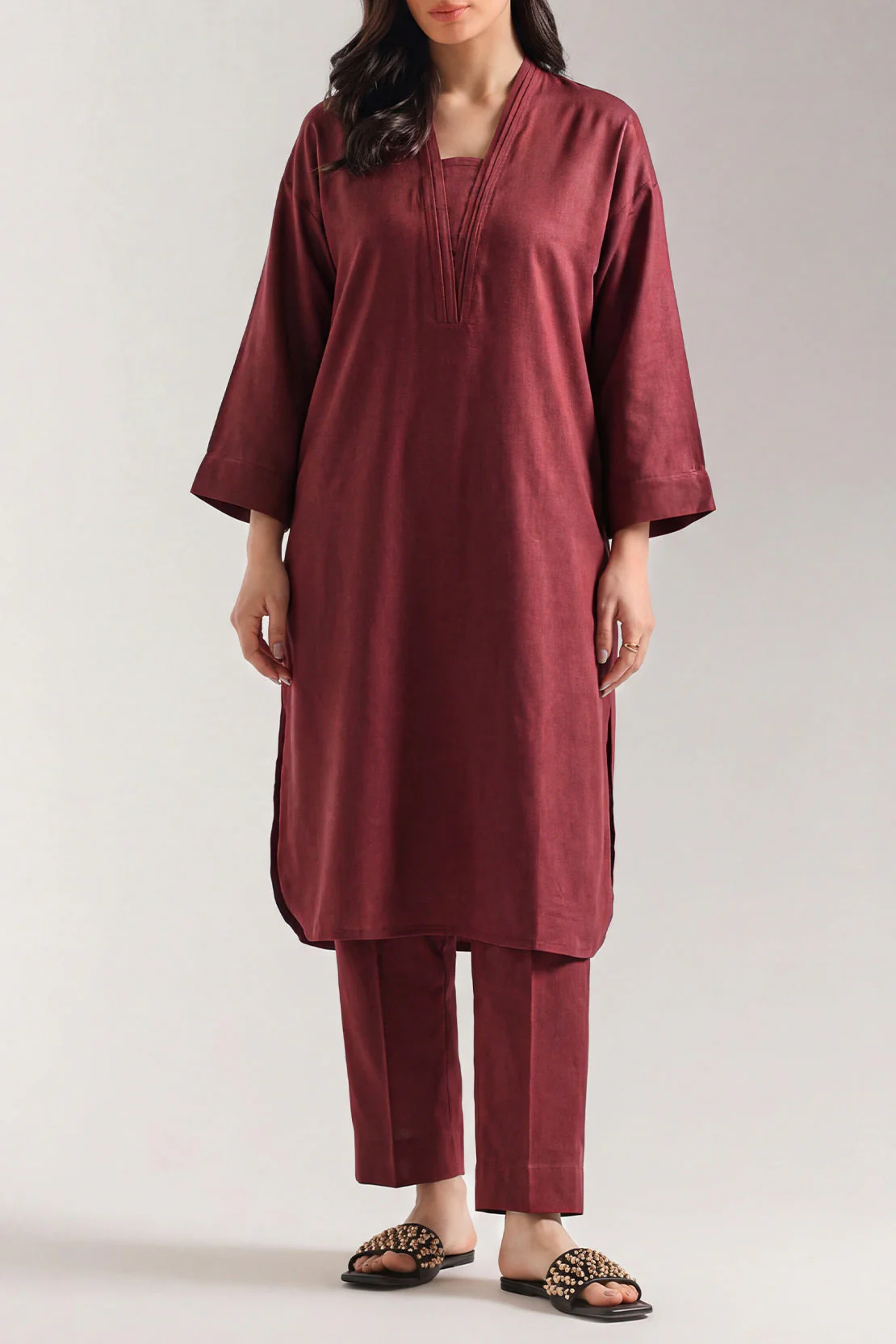 Solid Smooth Flow Stitched 2 Piece (Shirt/Trouser) - Image 4