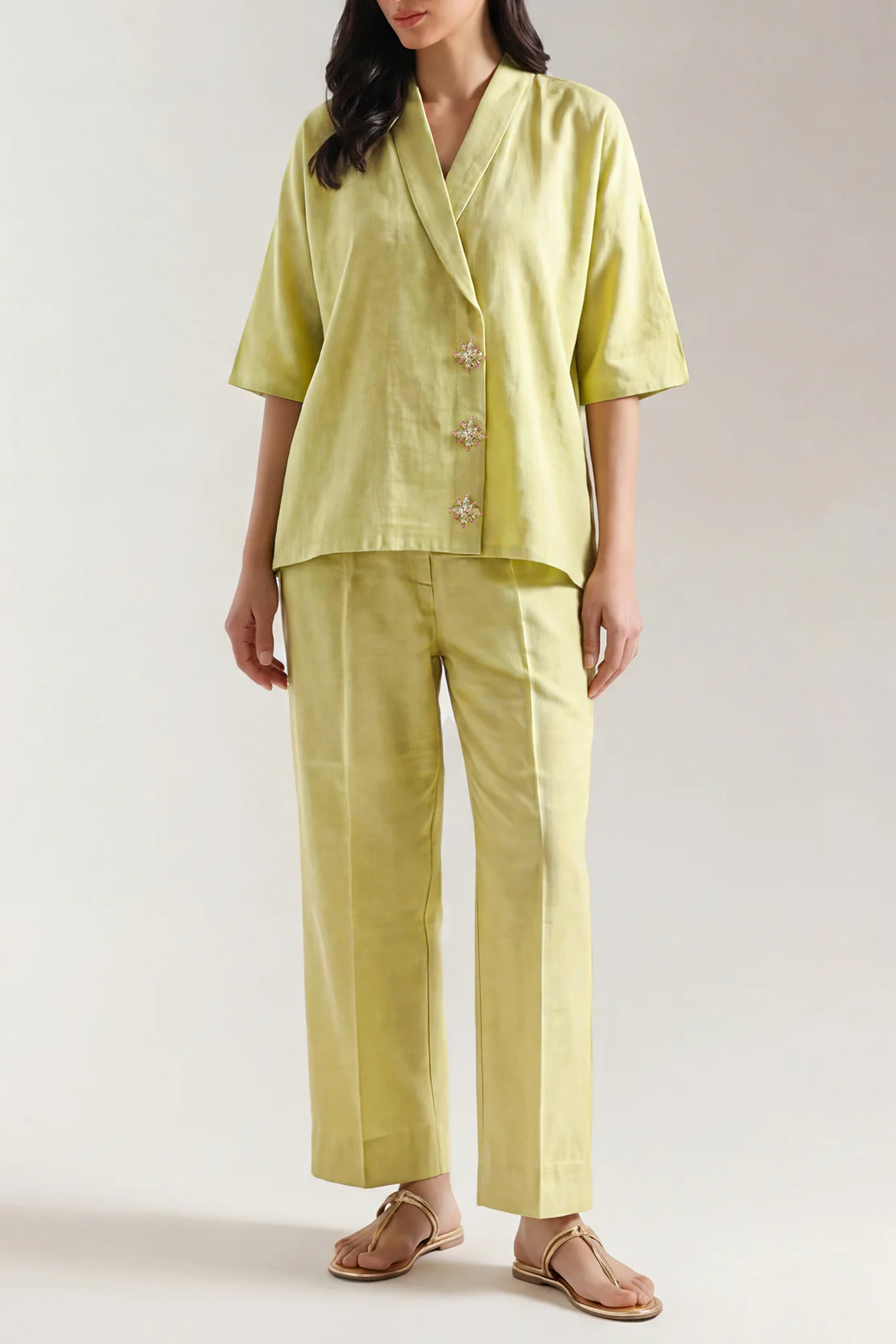 Solid Soft Raw Silk Stitched Shirt