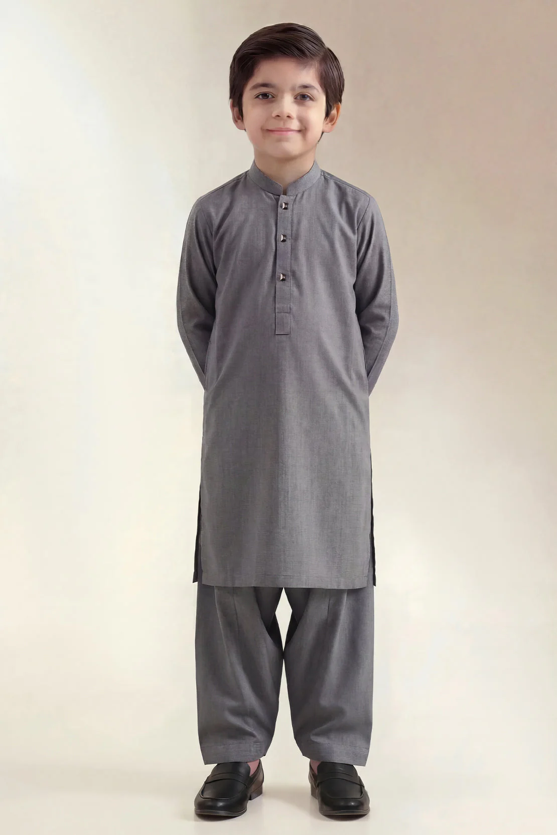 Solid Wash N Wear Stitched 2 Piece (Shirt/Trouser) For Boys