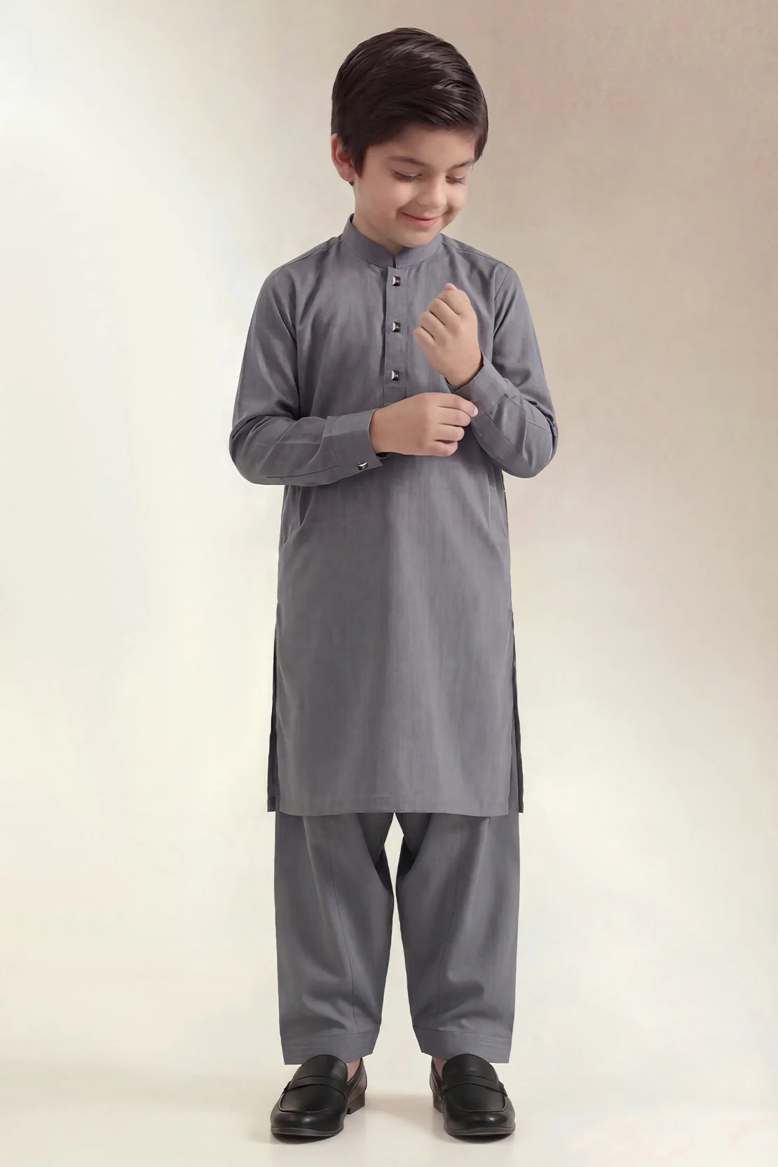 Solid Wash N Wear Stitched 2 Piece (Shirt/Trouser) For Boys - Image 2
