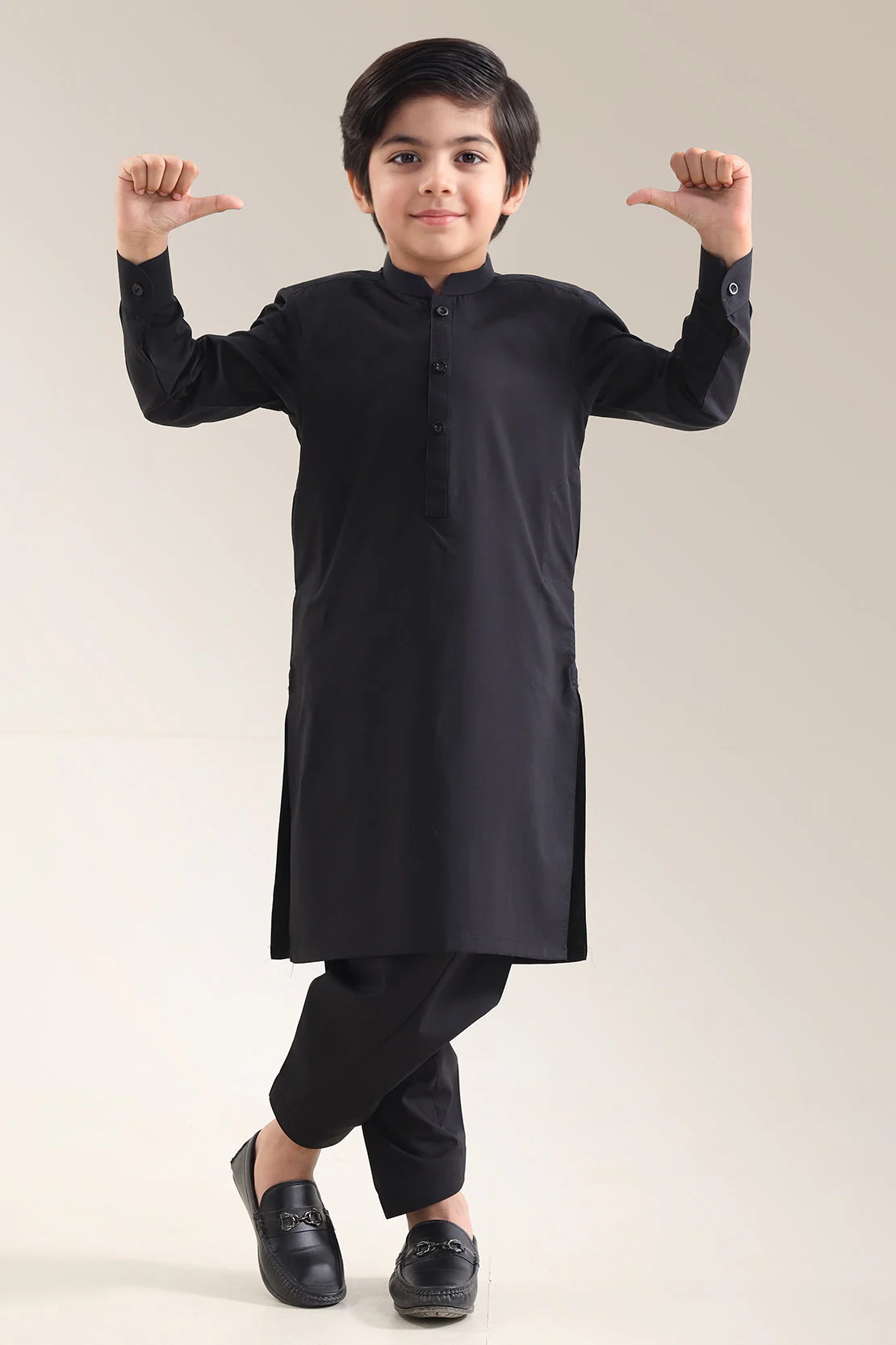 Solid Wash N Wear Stitched 2 Piece (Shirt/Trouser) For Boys - Image 3