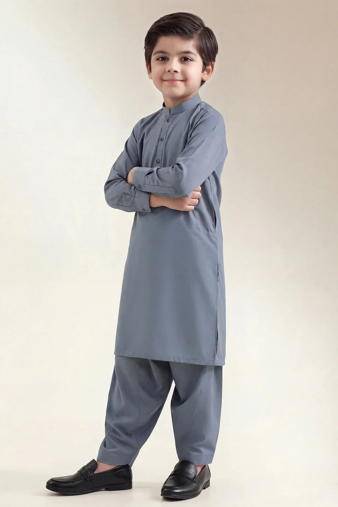 Solid Wash N Wear Stitched 2 Piece (Shirt/Trouser) For Boys
