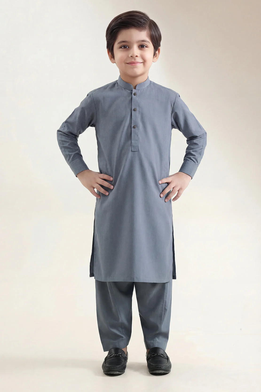 Solid Wash N Wear Stitched 2 Piece (Shirt/Trouser) For Boys - Image 3
