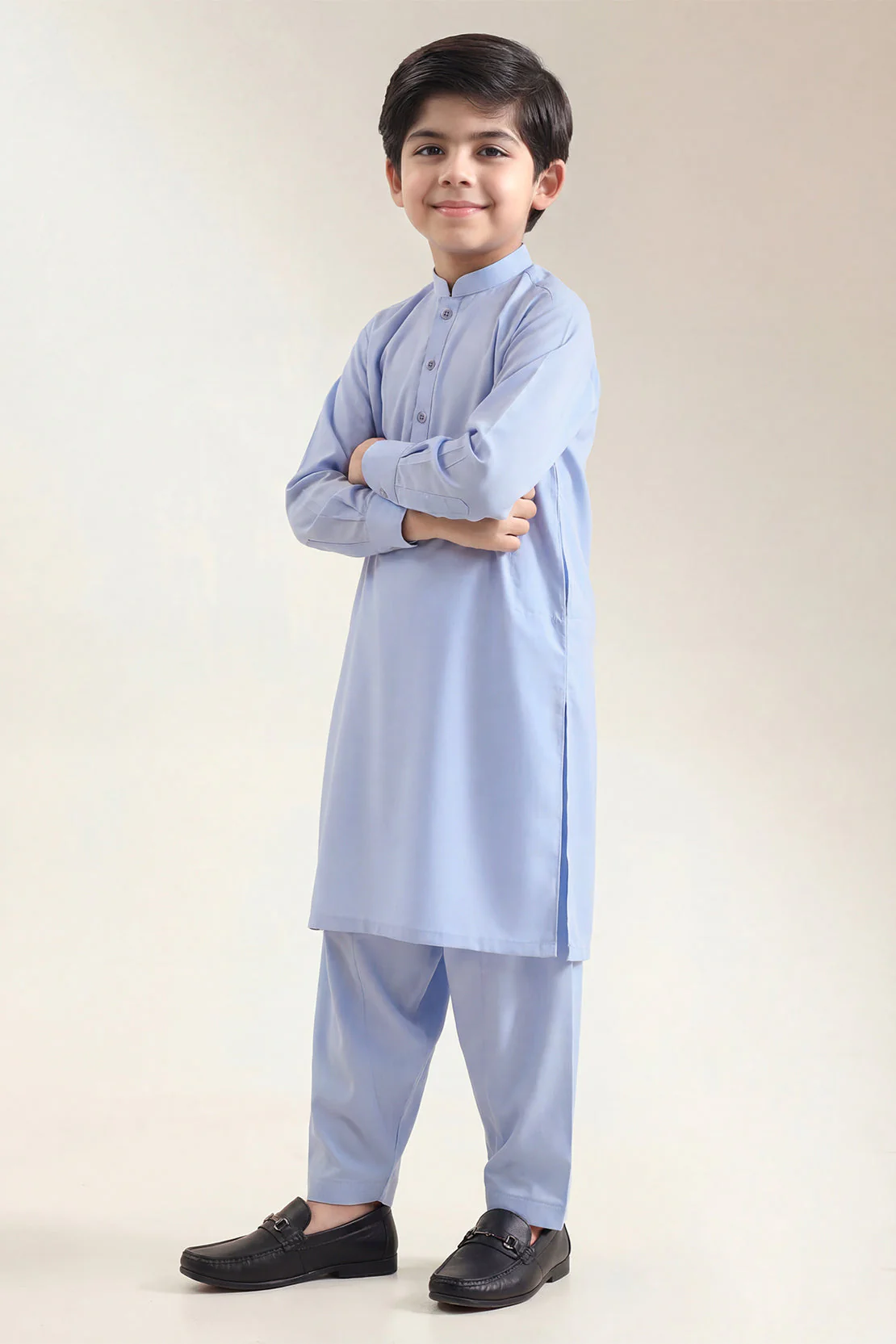 Solid Wash N Wear Stitched 2 Piece (Shirt/Trouser)  For Boys
