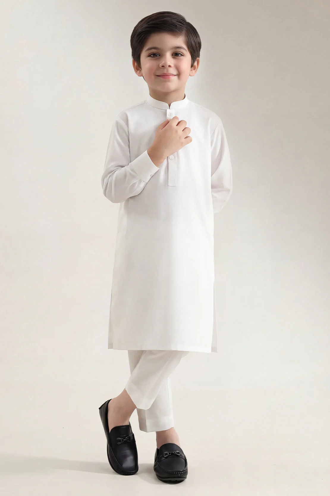 Solid Wash N Wear Stitched 2 Piece (Shirt/Trouser) For Boys - Image 2