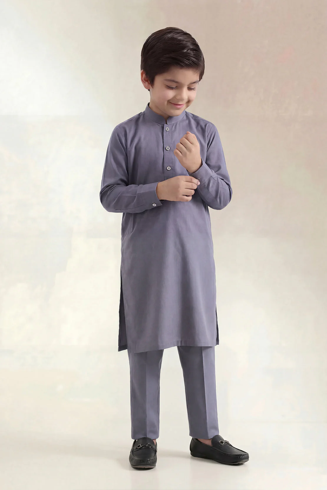Solid Wash N Wear Stitched 2 Piece (Shirt/Trouser) For Boys
