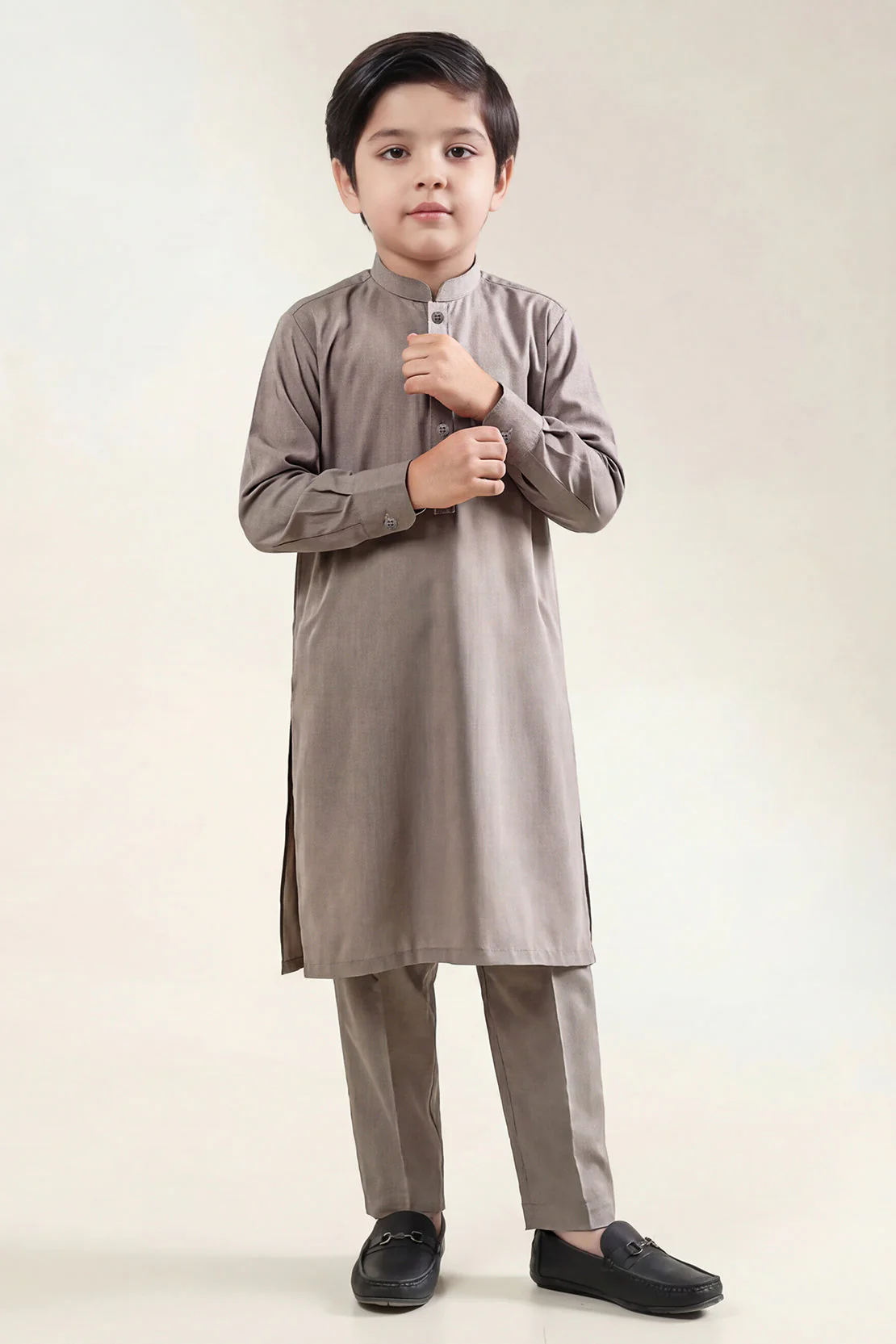 Solid Wash N Wear Stitched 2 Piece (Shirt/Trouser)  For Boys - Image 3