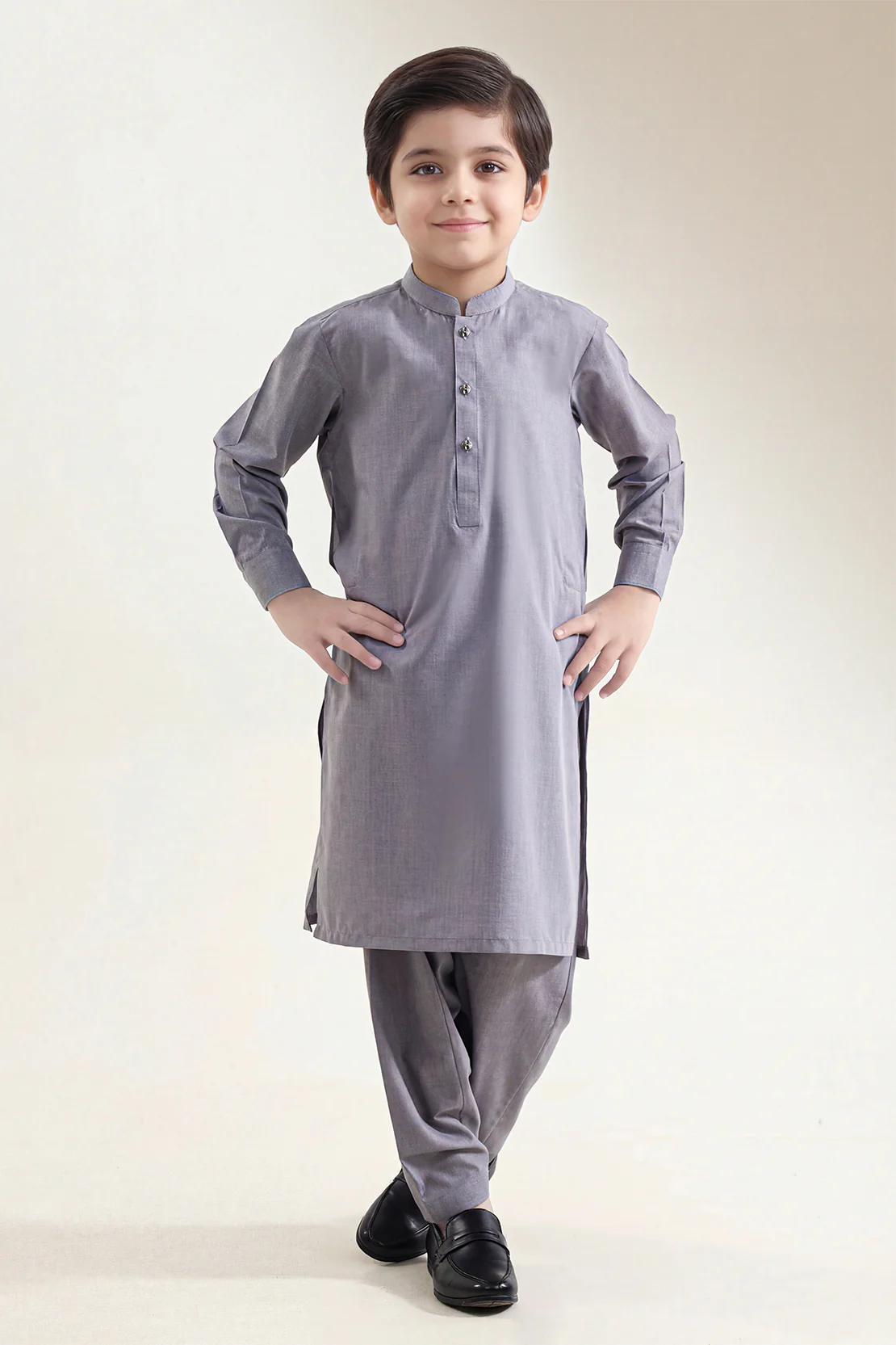 Solid Wash N Wear Stitched 2 Piece (Shirt/Trouser) For Boys