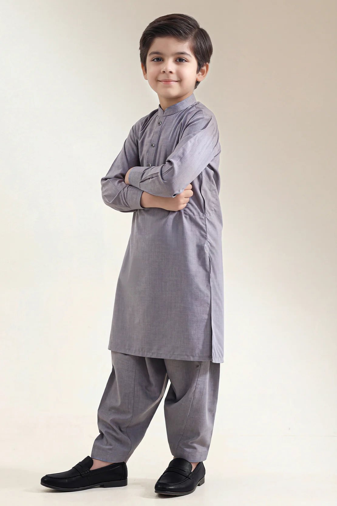 Solid Wash N Wear Stitched 2 Piece (Shirt/Trouser) For Boys - Image 3