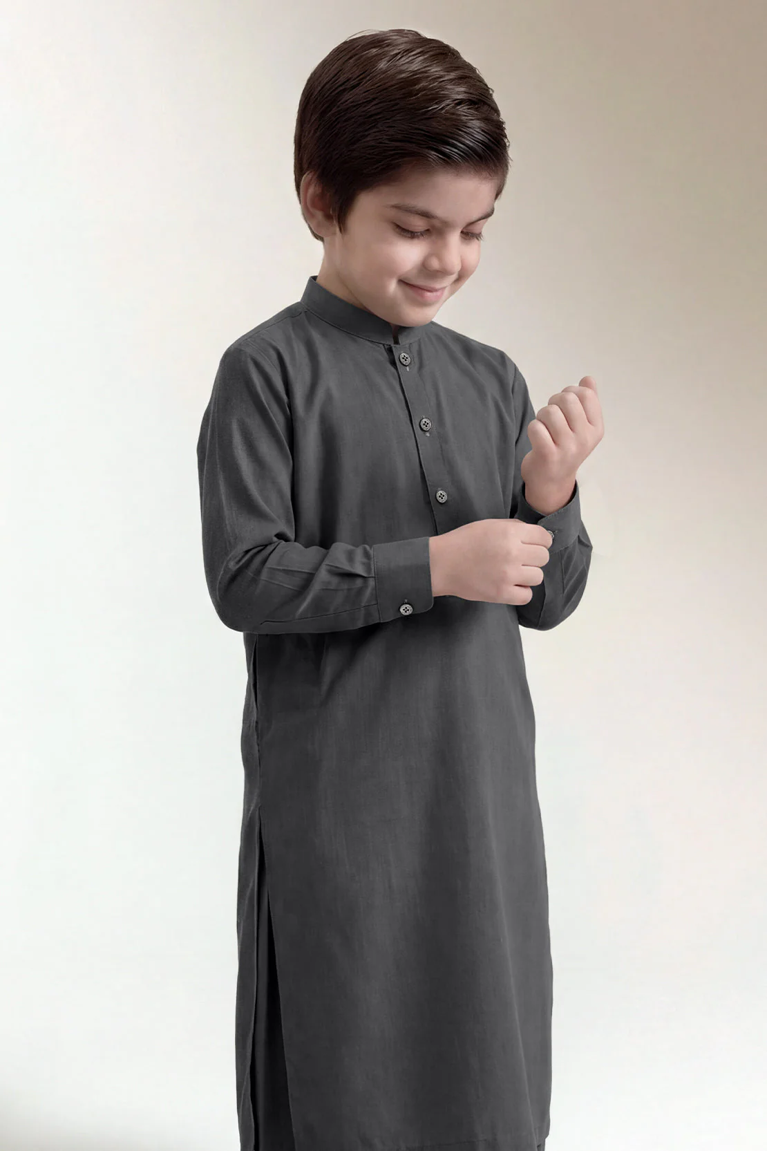 Solid Wash N Wear Stitched 2 Piece (Shirt/Trouser) For Boys - Image 2