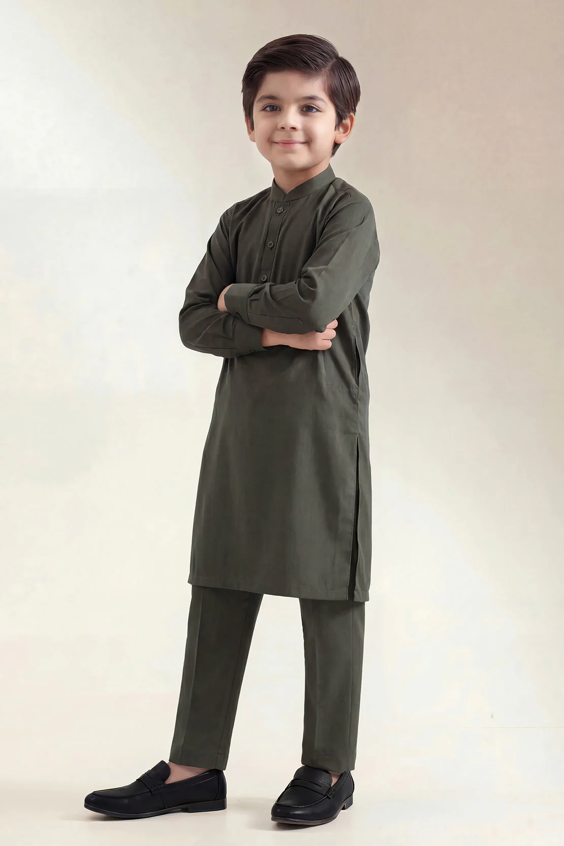 Solid Wash N Wear Stitched 2 Piece (Shirt/Trouser) For Boys
