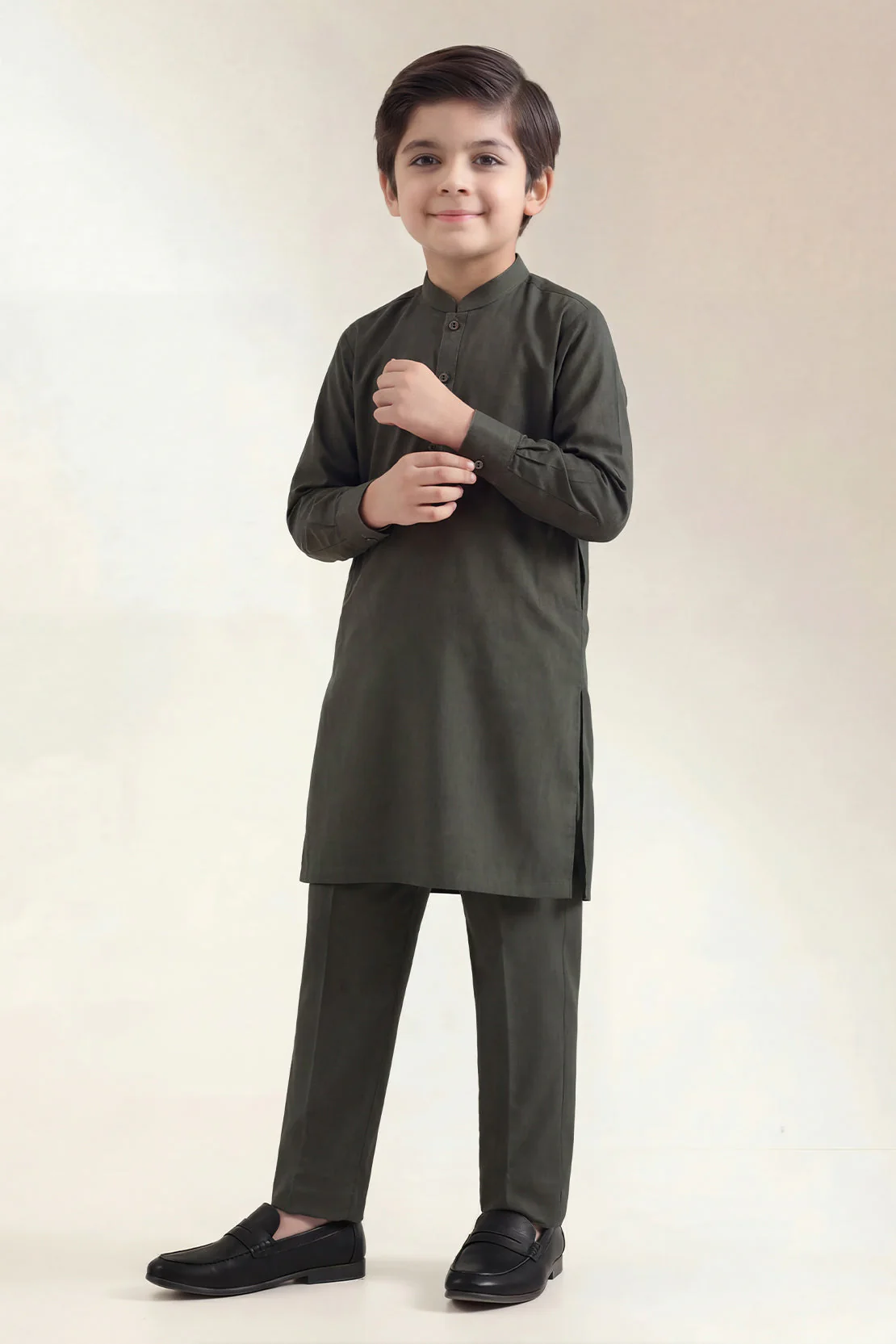 Solid Wash N Wear Stitched 2 Piece (Shirt/Trouser) For Boys - Image 2