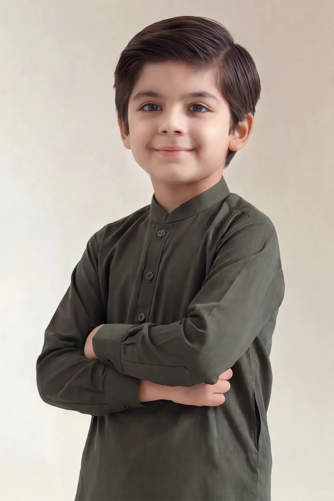 Solid Wash N Wear Stitched 2 Piece (Shirt/Trouser) For Boys - Image 3