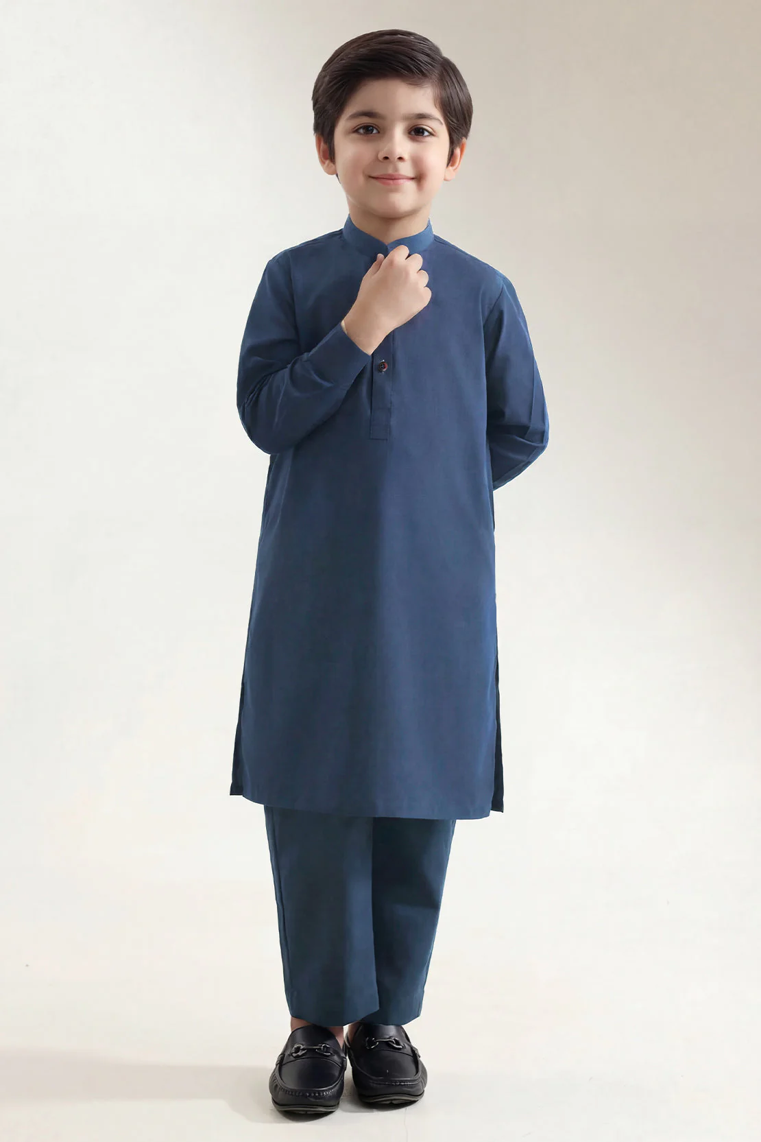 Solid Wash N Wear Stitched 2 Piece (Shirt/Trouser) For Boys - Image 2