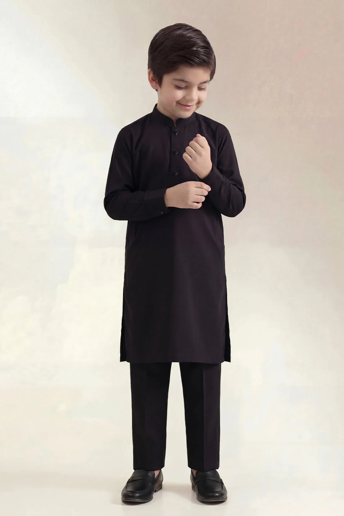 Solid Wash N Wear Stitched 2 Piece (Shirt/Trouser)  For Boys - Image 2