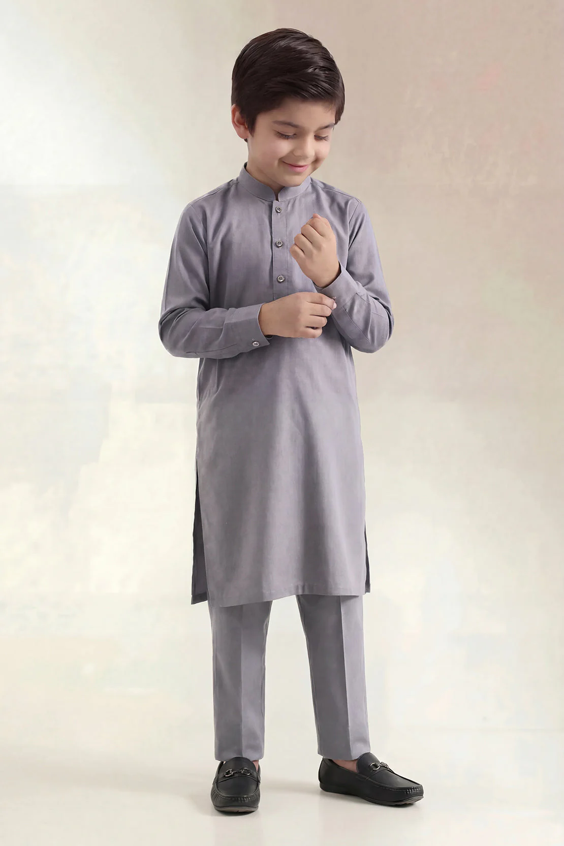 Solid Wash N Wear Stitched 2 Piece (Shirt/Trouser) For Boys