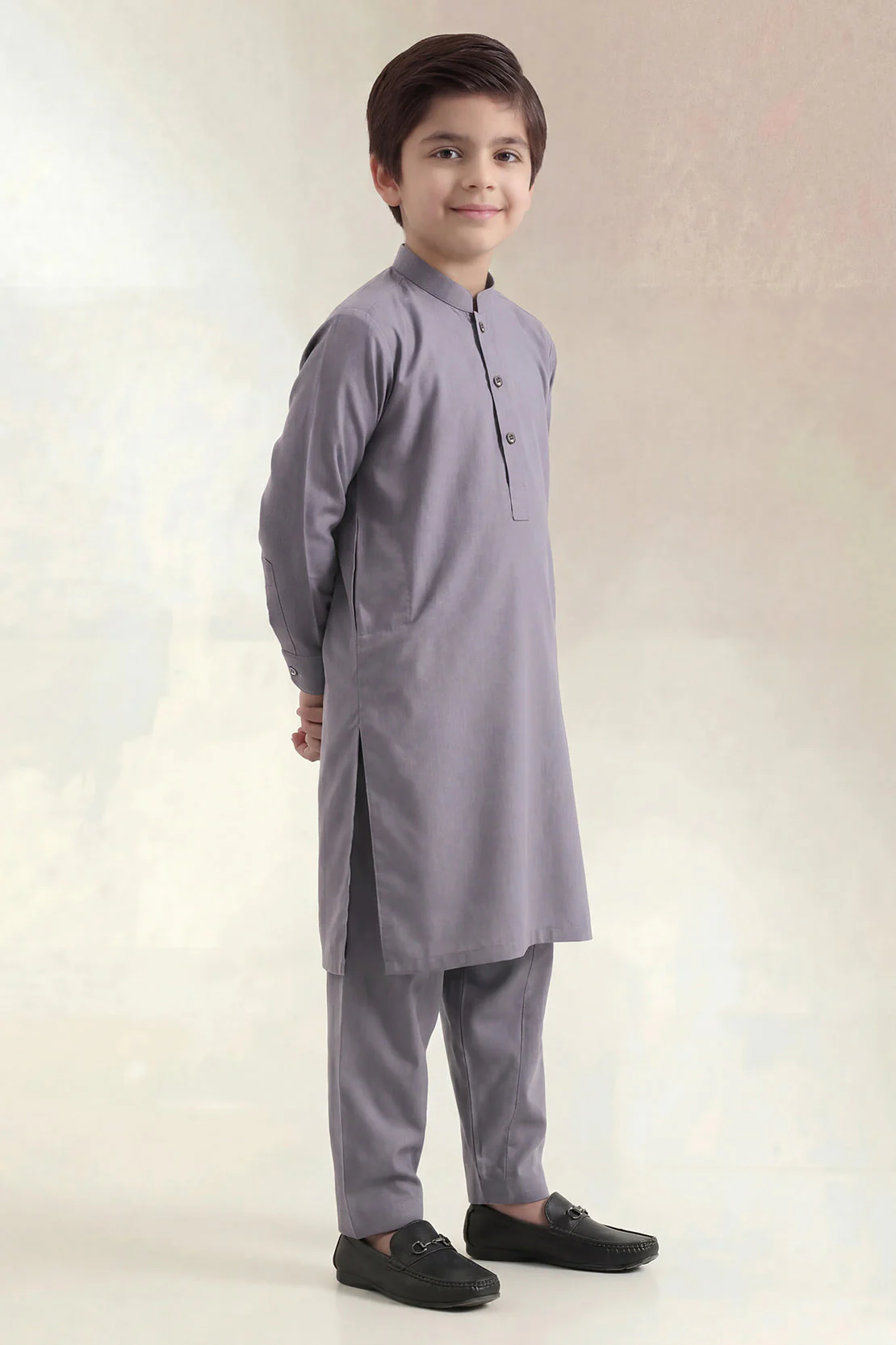 Solid Wash N Wear Stitched 2 Piece (Shirt/Trouser) For Boys - Image 2