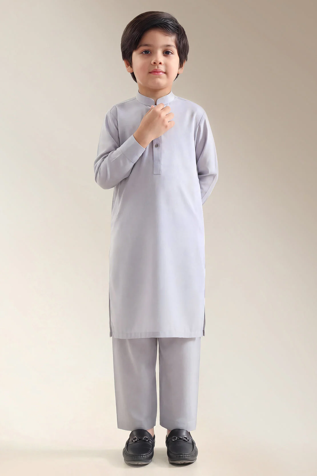 Solid Wash N Wear Stitched 2 Piece (Shirt/Trouser)  For Boys - Image 2