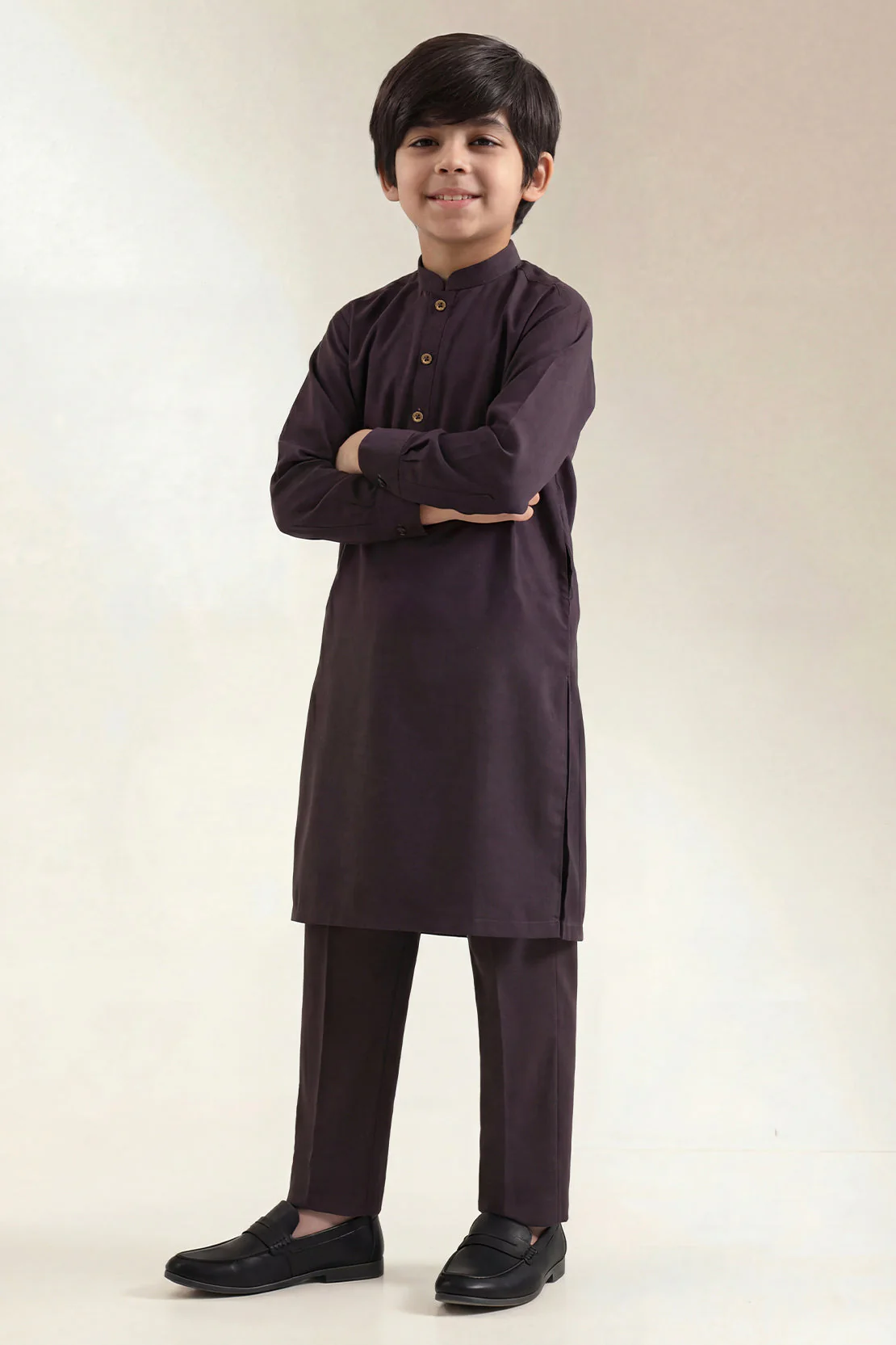 Solid Wash N Wear Stitched 2 Piece (Shirt/Trouser) For Boys