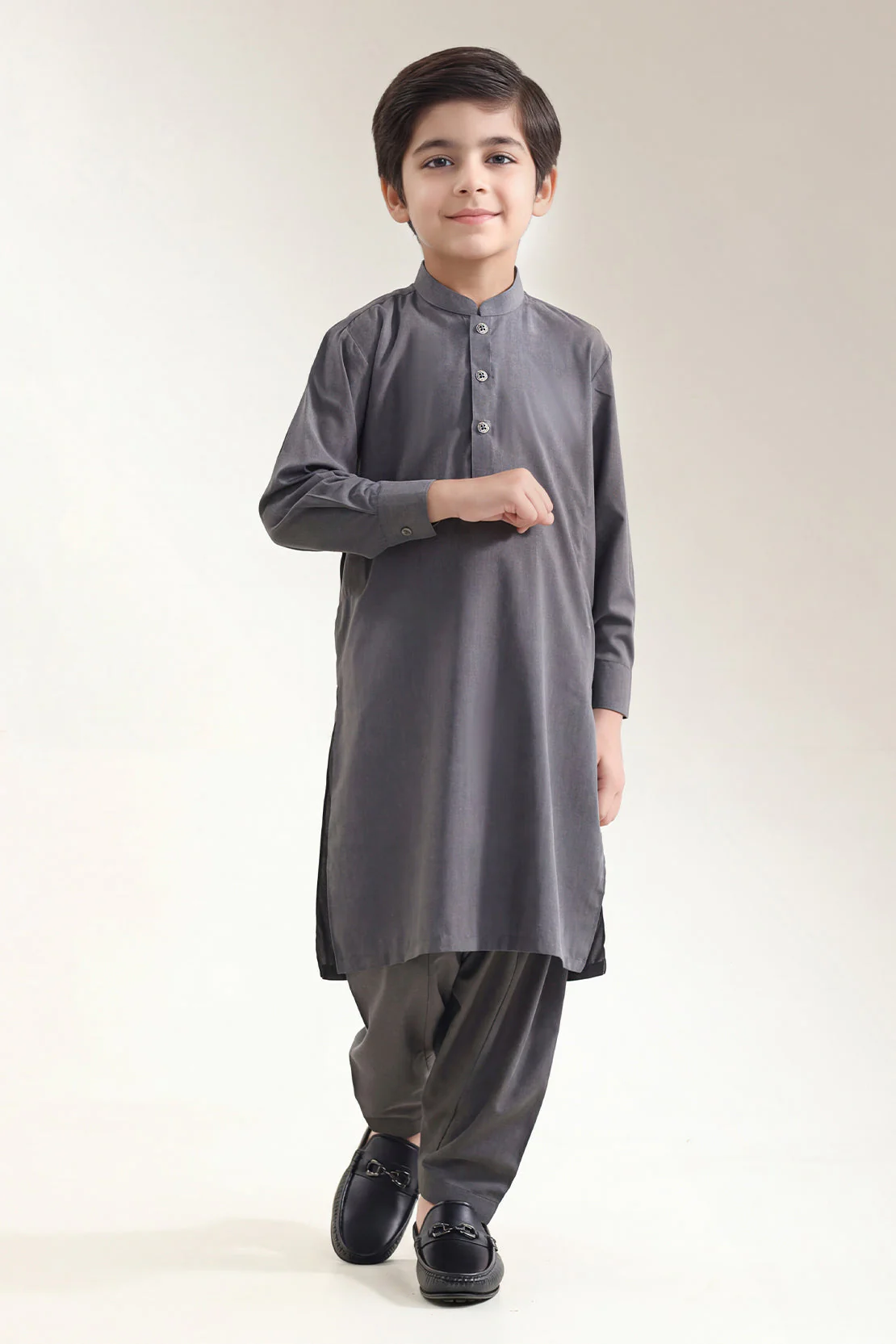 Solid Wash N Wear Stitched 2 Piece (Shirt/Trouser) For Boys - Image 4