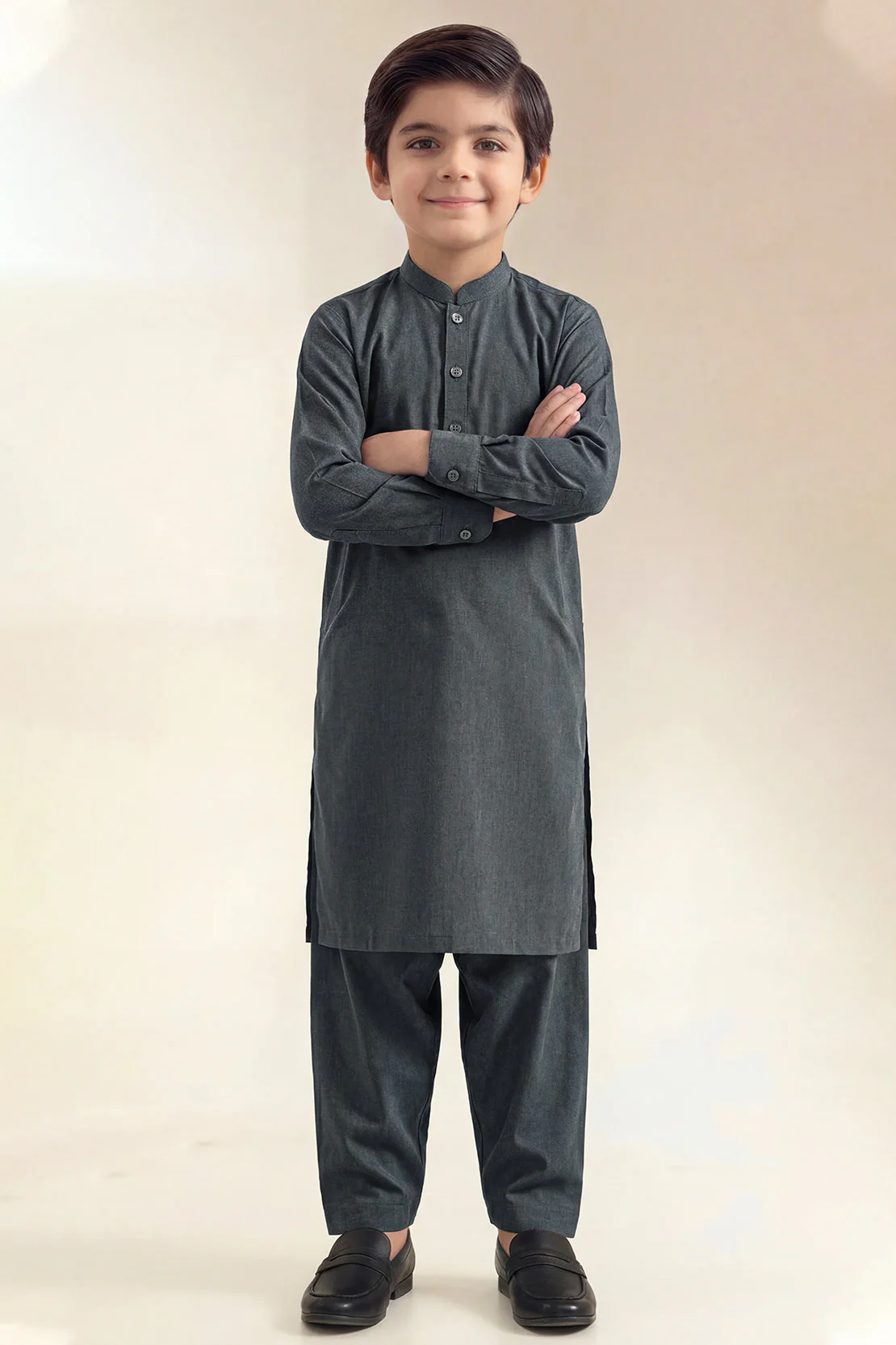 Solid Wash N Wear Stitched 2 Piece (Shirt/Trouser)  For Boys - Image 2