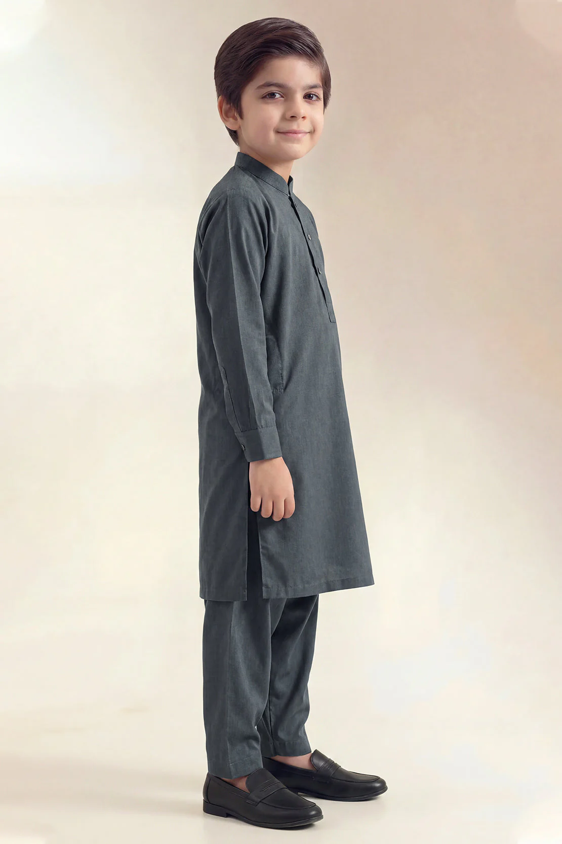 Solid Wash N Wear Stitched 2 Piece (Shirt/Trouser)  For Boys - Image 3