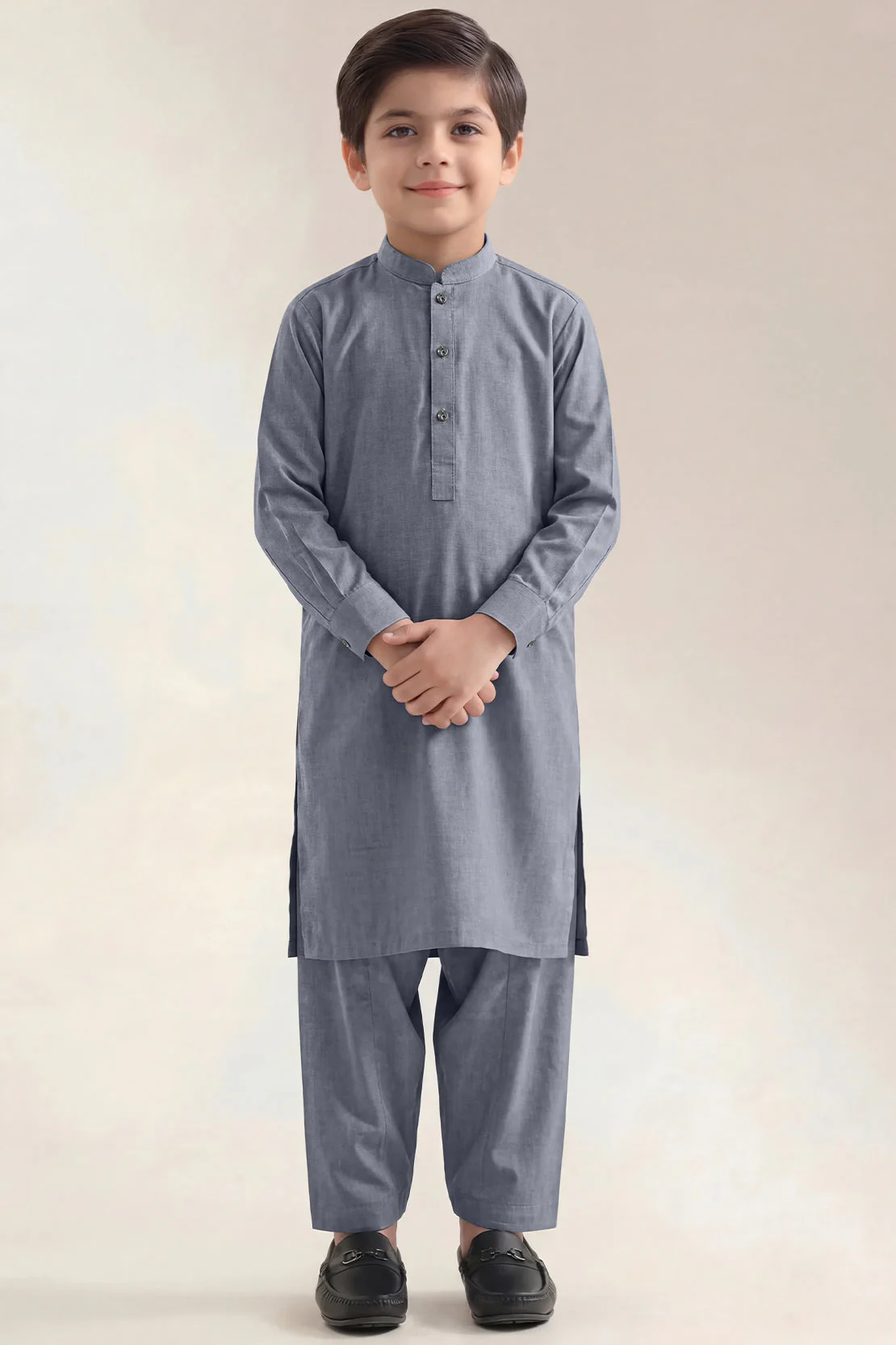Solid Wash N Wear Stitched 2 Piece (Shirt/Trouser)  For Boys - Image 2