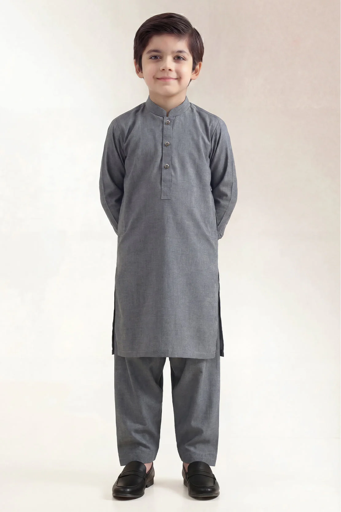 Solid Wash N Wear Stitched 2 Piece (Shirt/Trouser) For Boys
