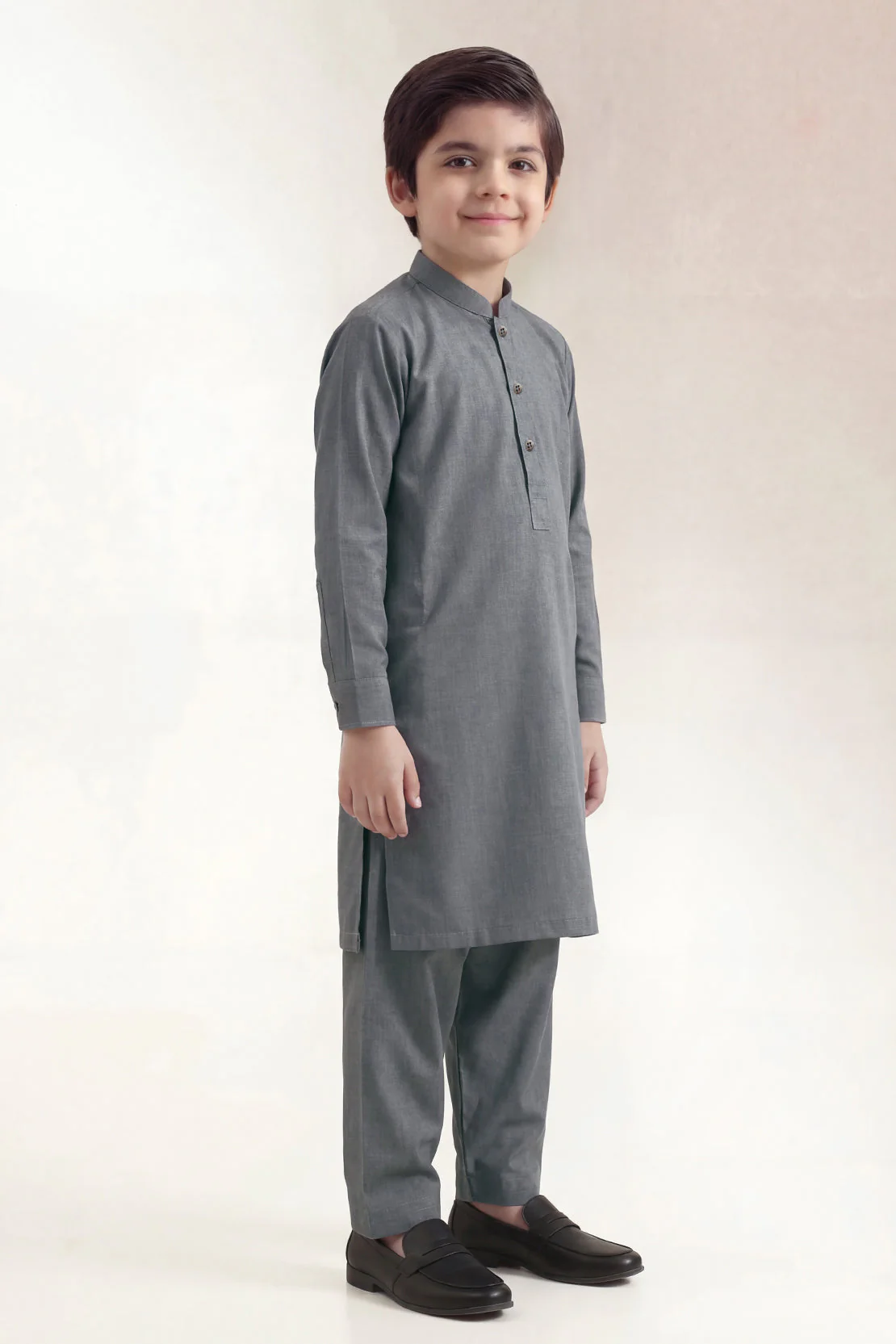 Solid Wash N Wear Stitched 2 Piece (Shirt/Trouser) For Boys - Image 2