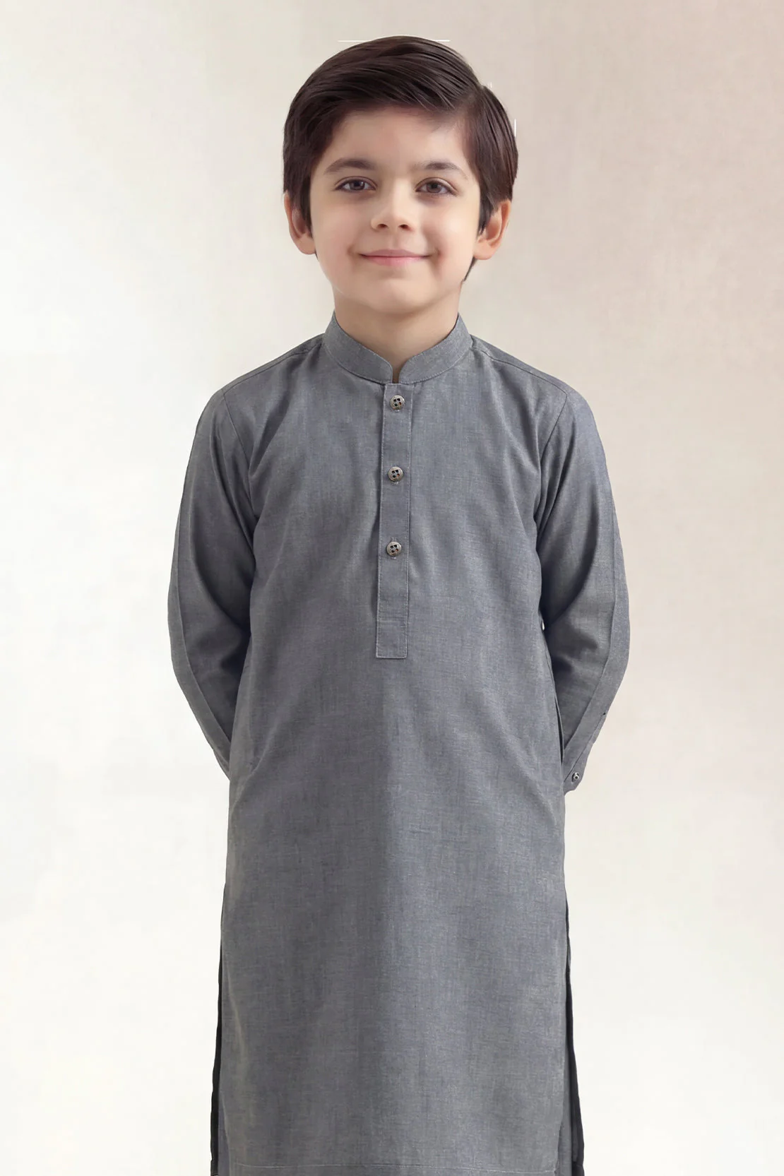 Solid Wash N Wear Stitched 2 Piece (Shirt/Trouser) For Boys - Image 3