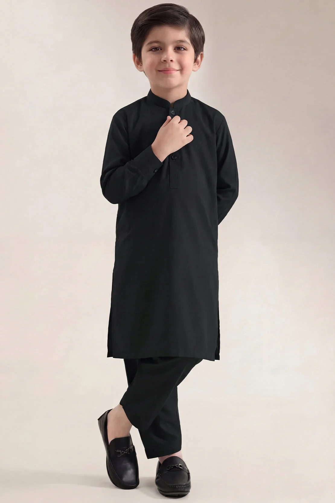 Solid Wash N Wear Stitched 2 Piece (Shirt/Trouser) For Boys - Image 3