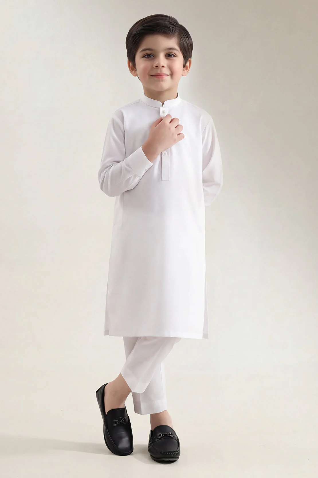 Solid Wash N Wear Stitched 2 Piece (Shirt/Trouser) For Boys - Image 4