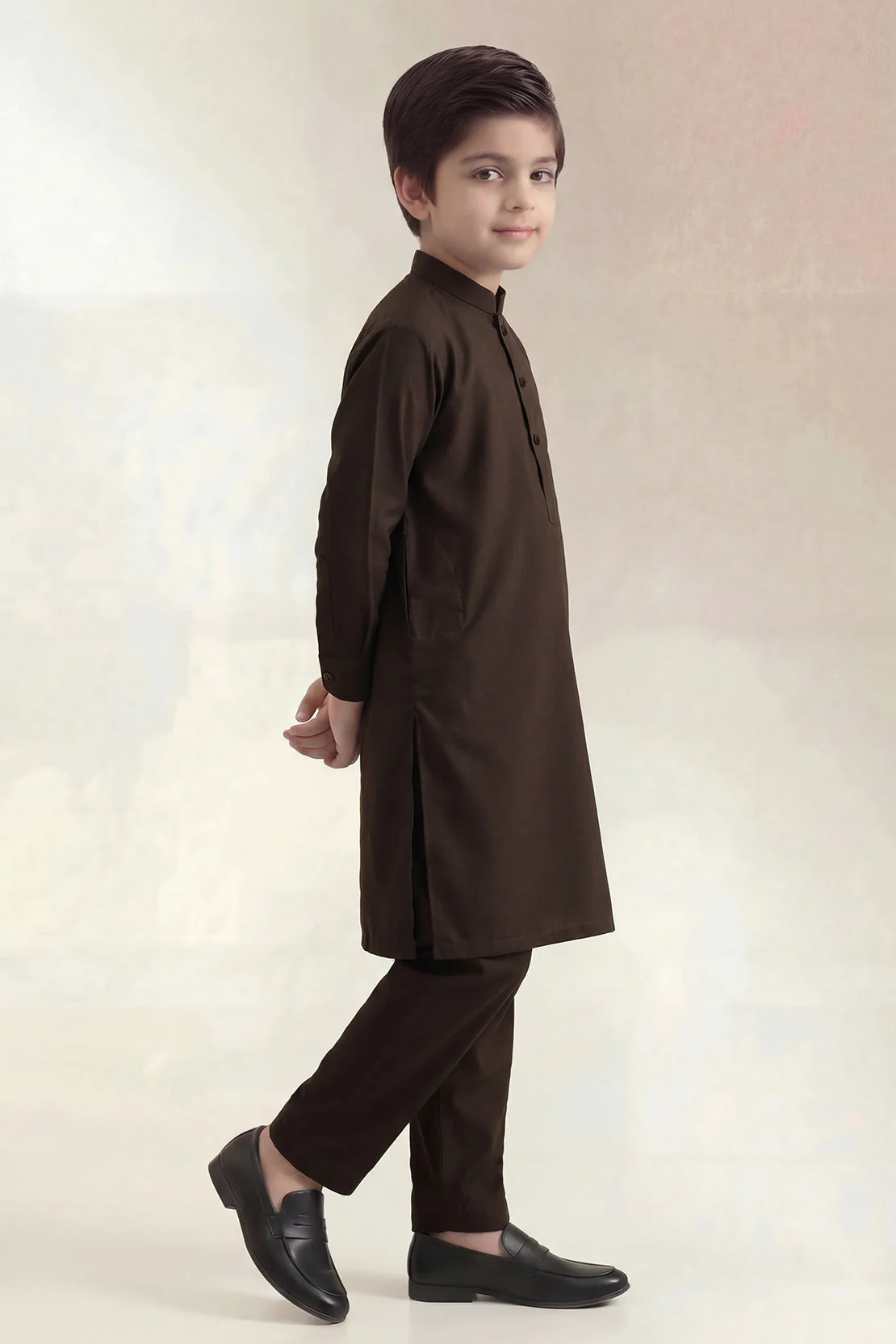 Solid Wash N Wear Stitched 2 Piece (Shirt/Trouser) For Boys - Image 2