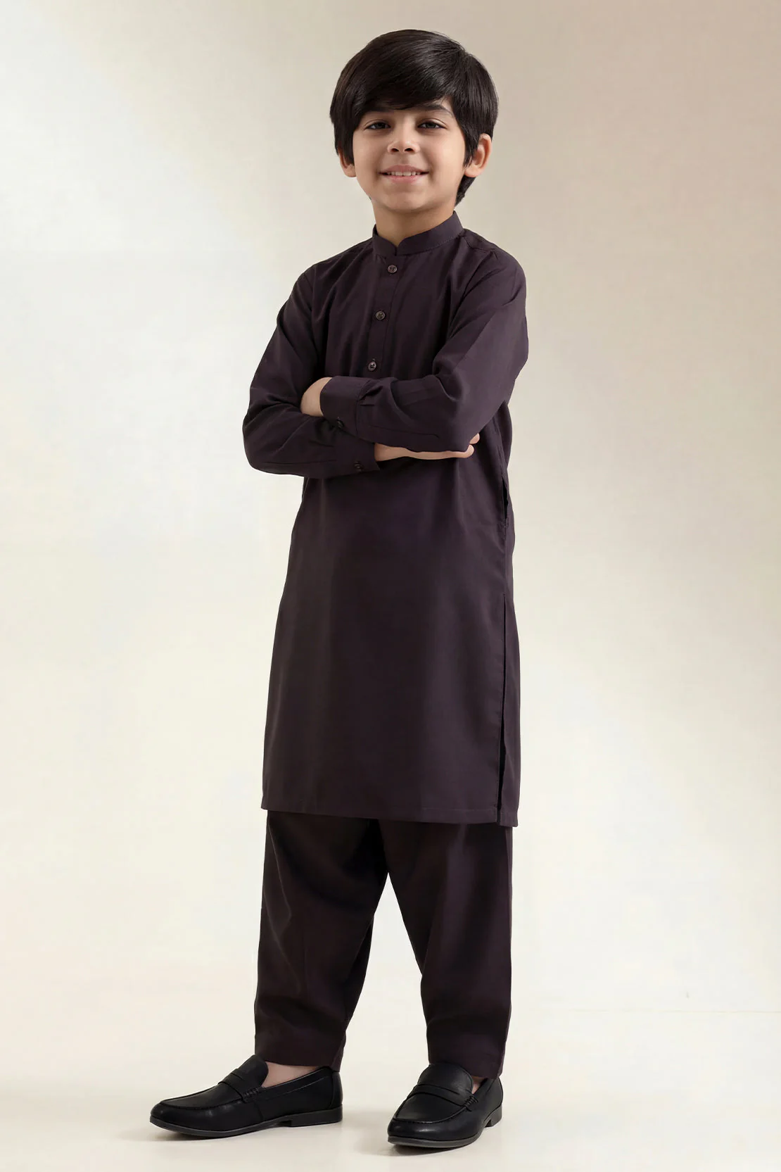 Solid Wash N Wear Stitched 2 Piece (Shirt/Trouser) For Boys