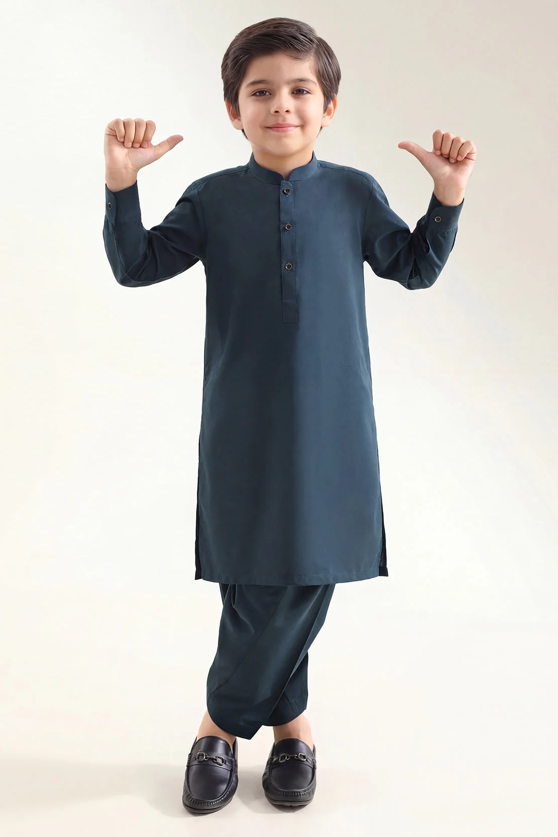Solid Wash N Wear Stitched 2 Piece (Shirt/Trouser)  For Boys - Image 2